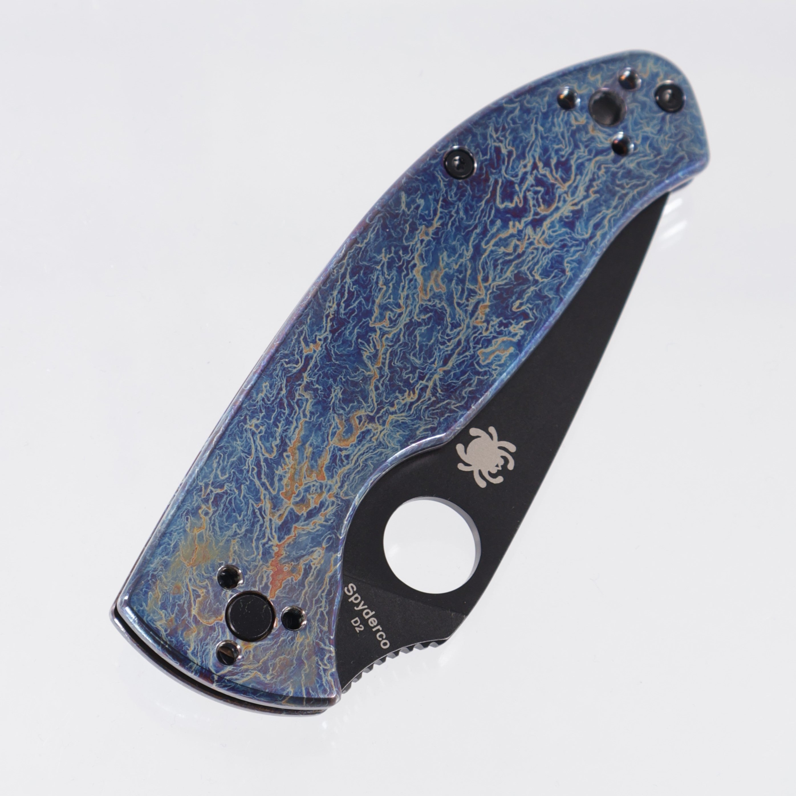 Spyderco Tenacious Frame Lock - Disarray Finish Titanium - Black Oxide D2 - C122TIBLBKD2P