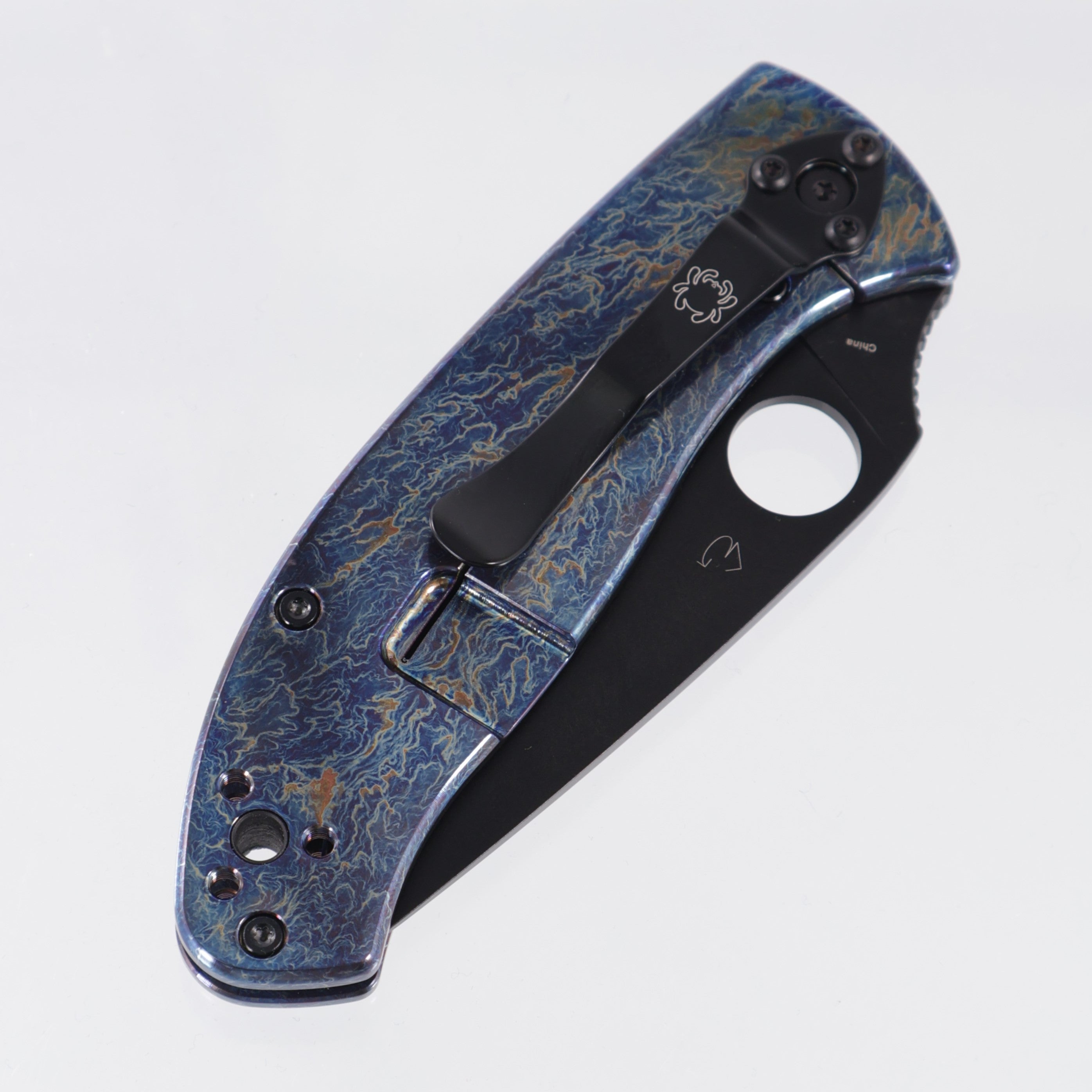 Spyderco Tenacious Frame Lock - Disarray Finish Titanium - Black Oxide D2 - C122TIBLBKD2P