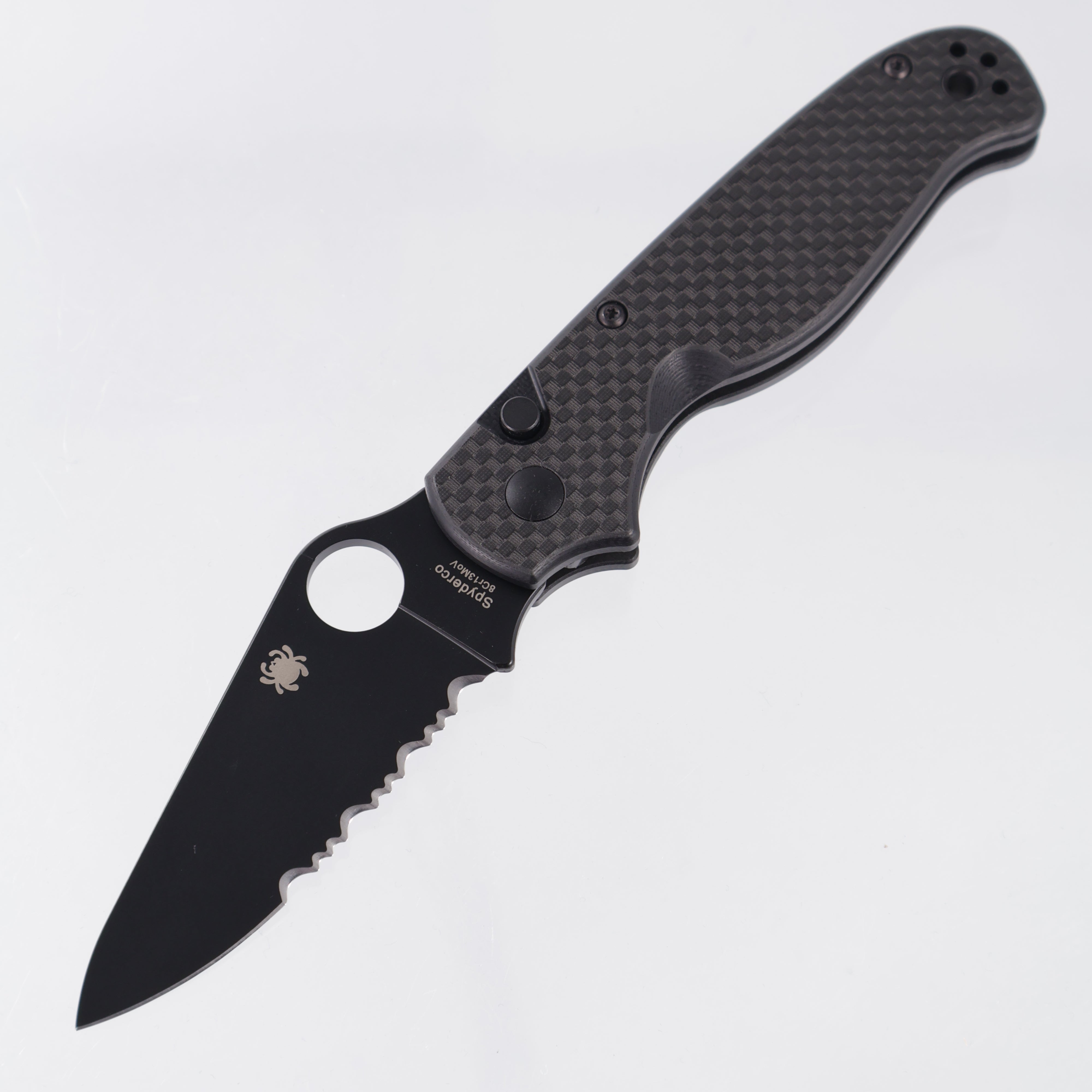 Spyderco Button Up - Carbon Fiber / G10 Laminate - Black Oxide Partial Serrate 8Cr13MoV - C275CFPSBK