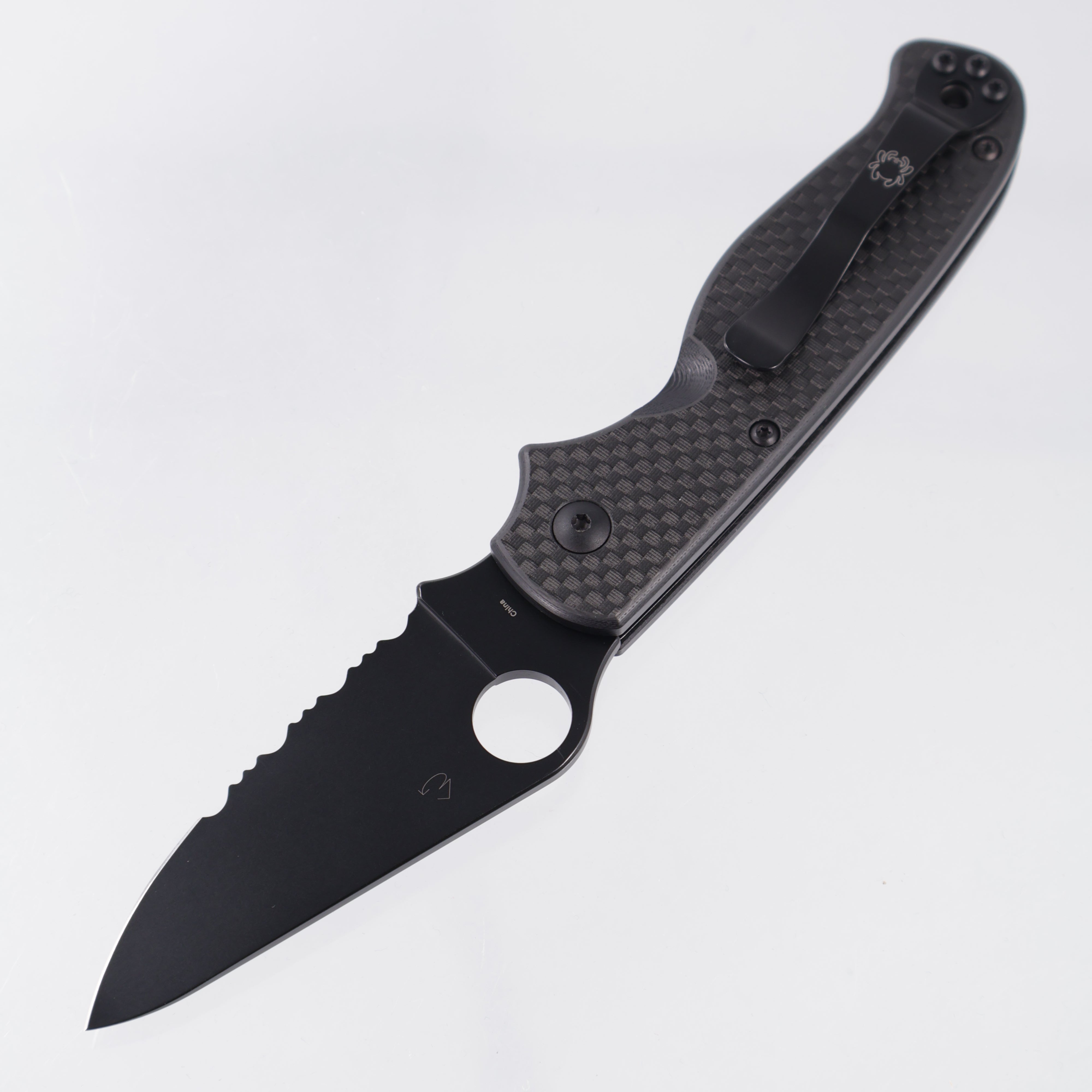 Spyderco Button Up - Carbon Fiber / G10 Laminate - Black Oxide Partial Serrate 8Cr13MoV - C275CFPSBK
