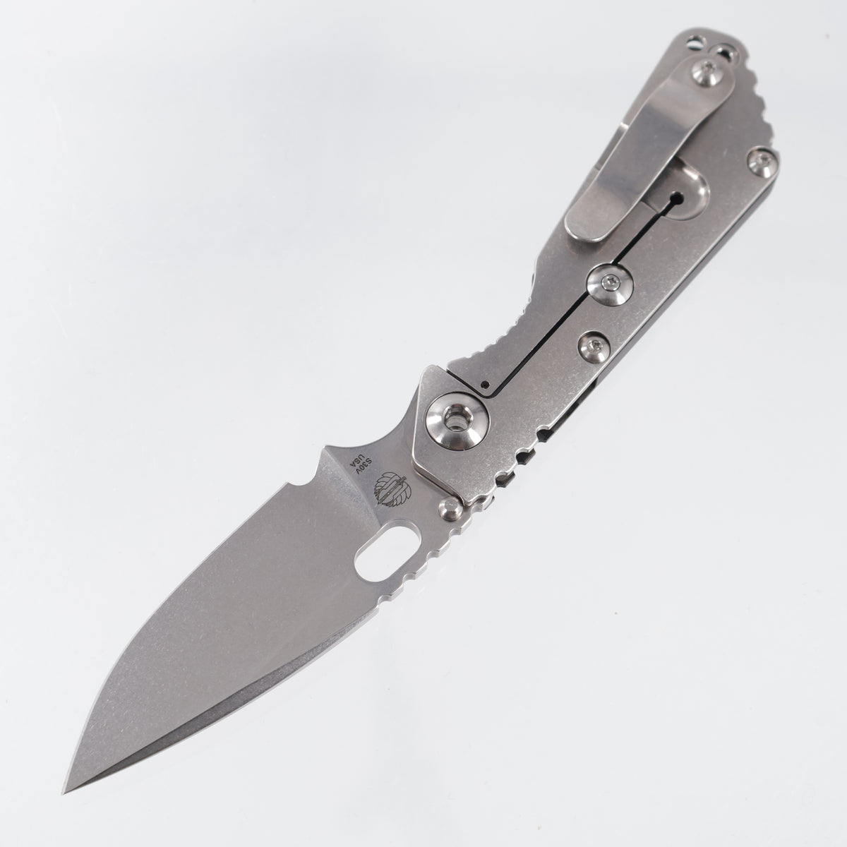 Strider SnG Spear Point - Contoured Carbon Fiber w/ Stonewash Titanium Lockside & Satin Hardware - Stonewash S30V