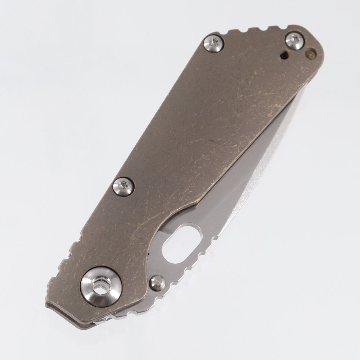 Strider SnG Spear Point - Full Tumbled Bronze Contoured Titanium & Satin Hardware - Stonewash Magnacut