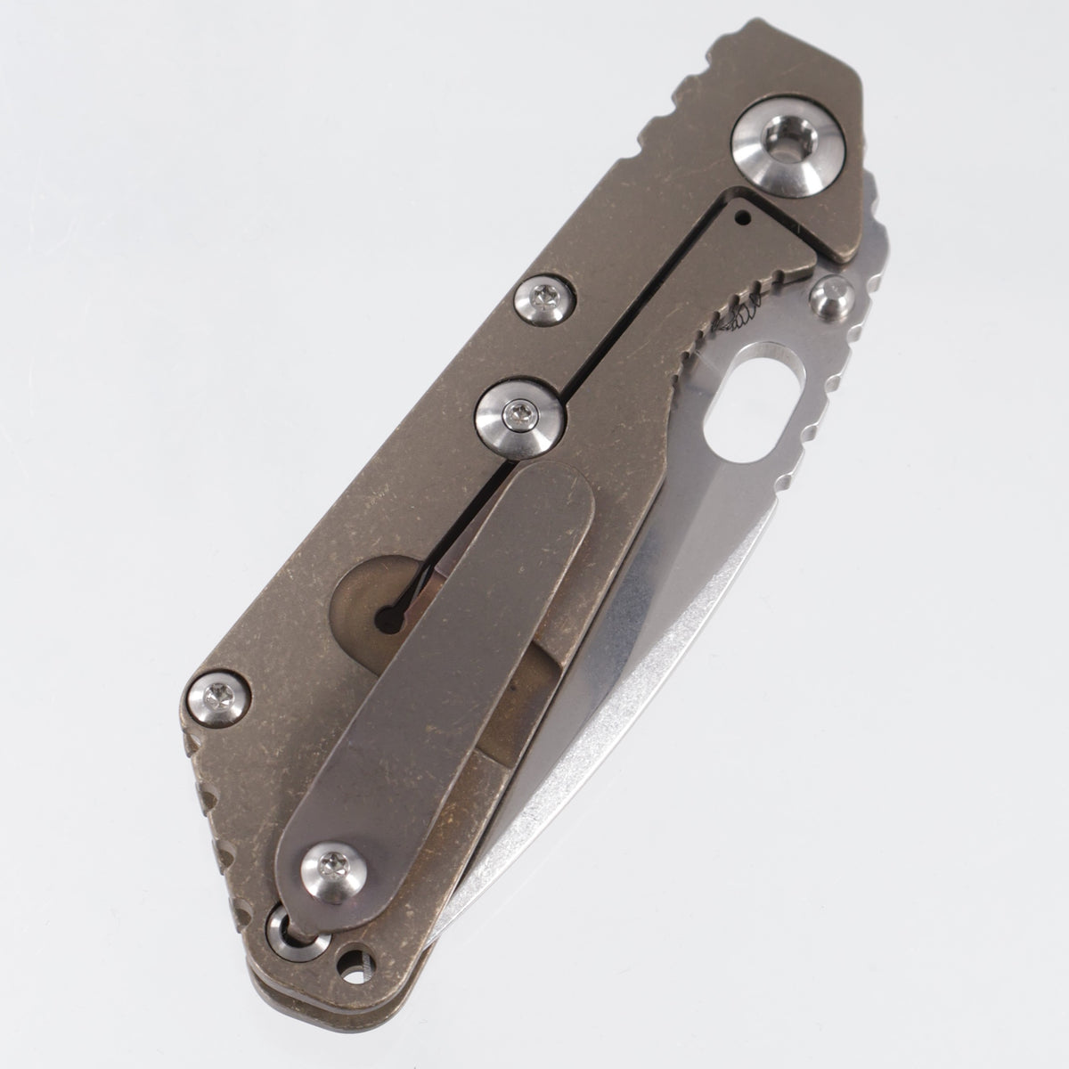 Strider SnG Spear Point - Full Tumbled Bronze Contoured Titanium & Satin Hardware - Stonewash Magnacut