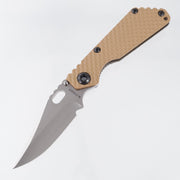 Strider SnG DGG Bowie - FDE Gunner Grip G10 w/ Antiqued Gunner Grip Titanium Lockside & Black Hardware - Satin/Stonewash Magnacut