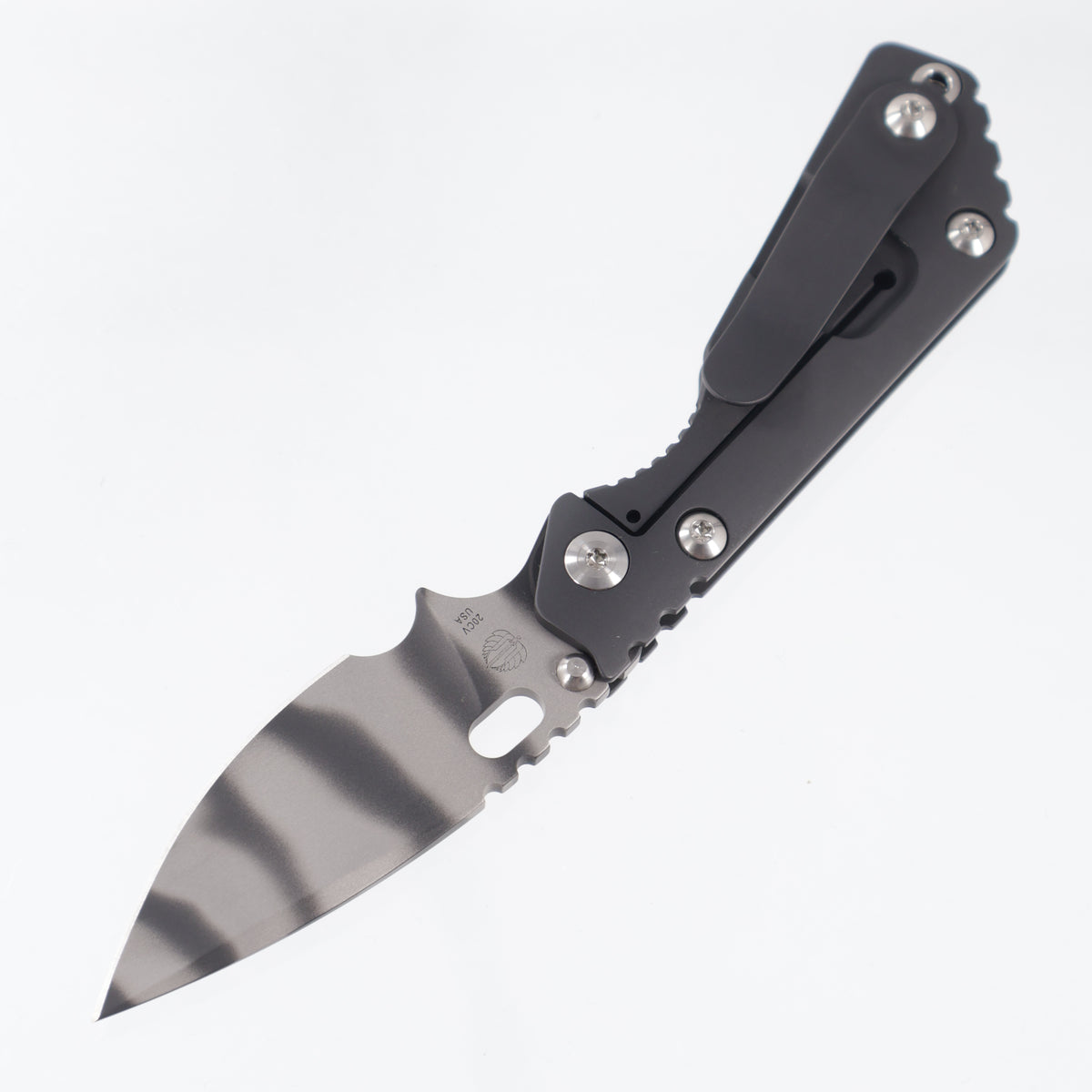 Strider PT Spear Point - Full Black PVD Contoured Titanium w/ Satin Hardware - Ghost Stripe 20CV