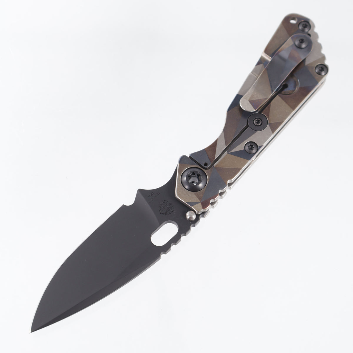 Strider SnG Spear Point - Antique Battleship Camo Titanium w/ Black Hardware - Black PVD Magnacut