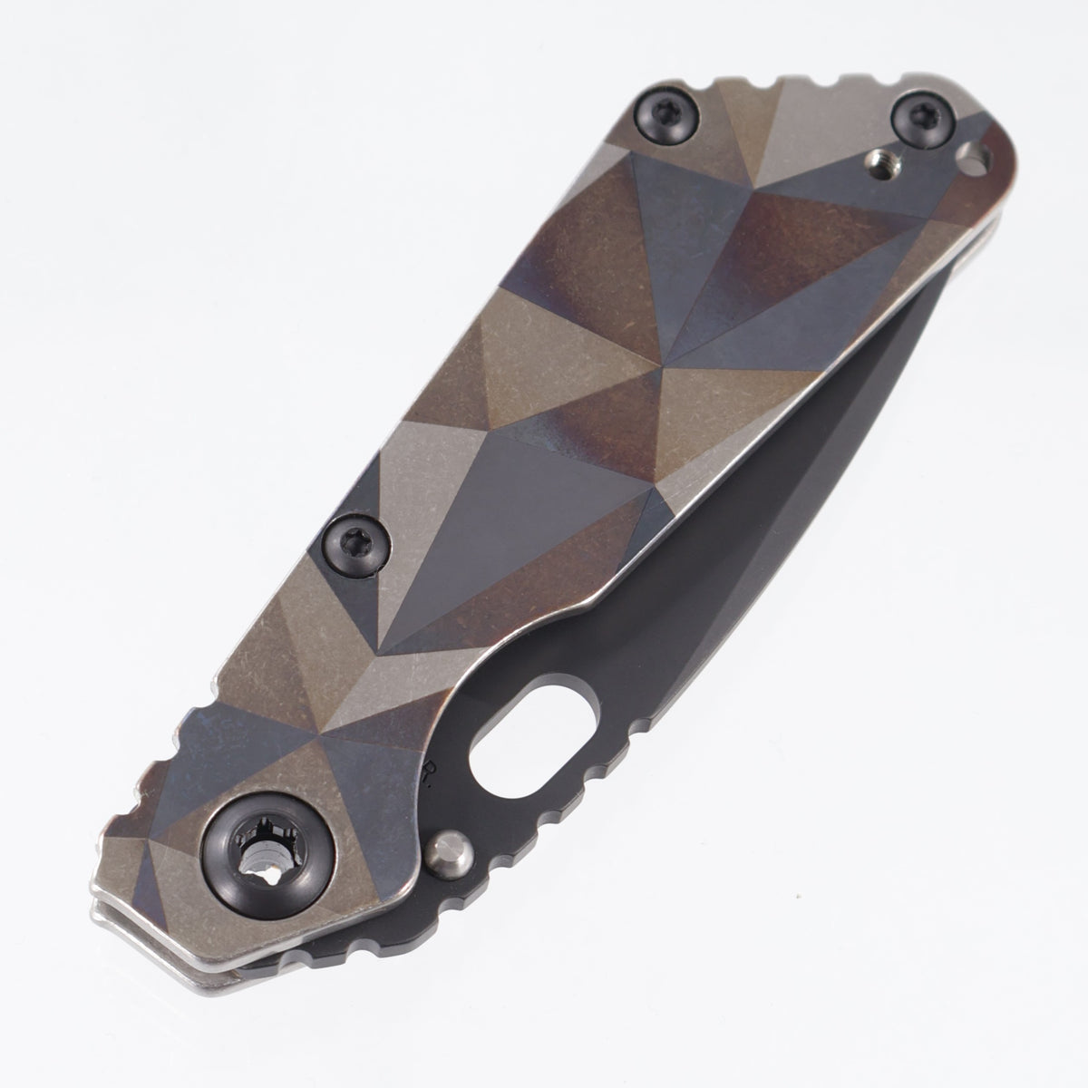 Strider SnG Spear Point - Antique Battleship Camo Titanium w/ Black Hardware - Black PVD Magnacut