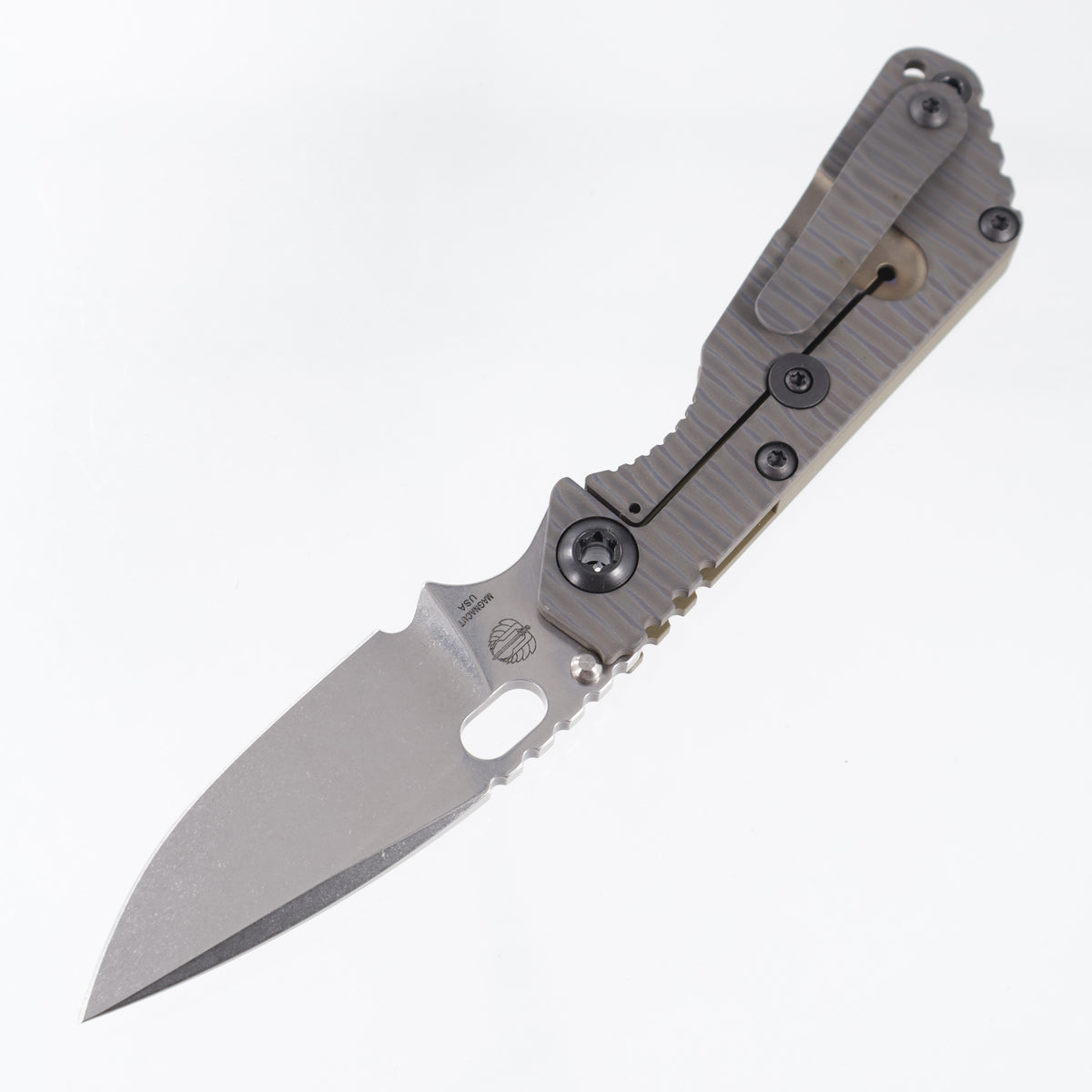 Strider SnG Lego Spear Point - OD Green G10 w/ Flamed Stripe Titanium Lockside & Black Hardware - Stonewash Magnacut