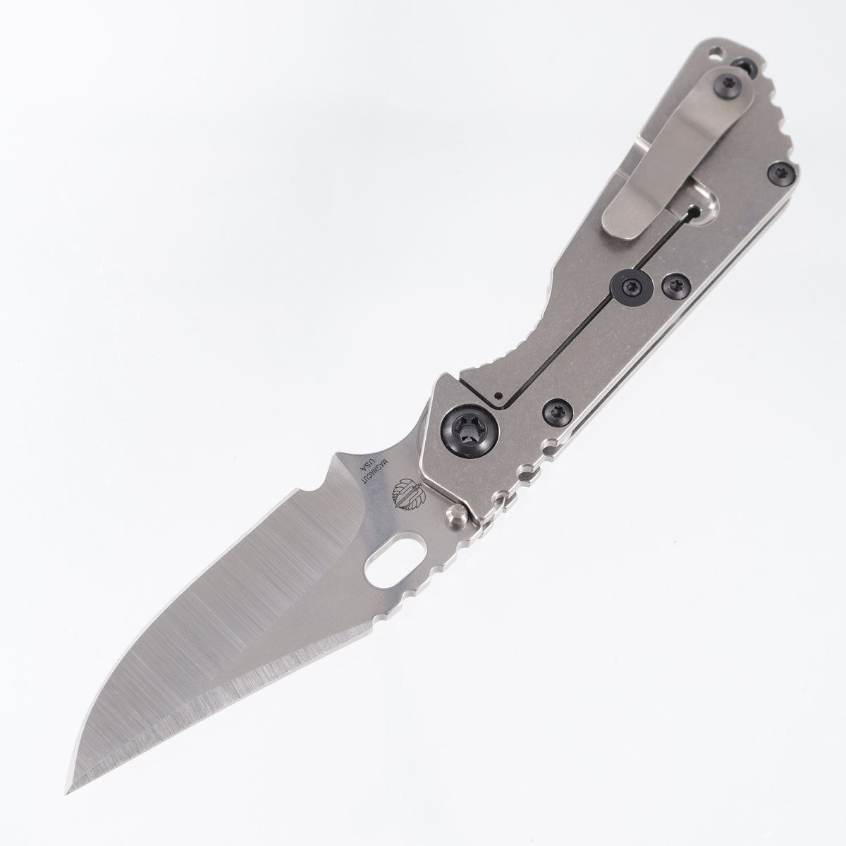 Strider SMF Bowie - Full Stonewash Titanium w/ Black Hardware - Satin/Stonewash Magnacut