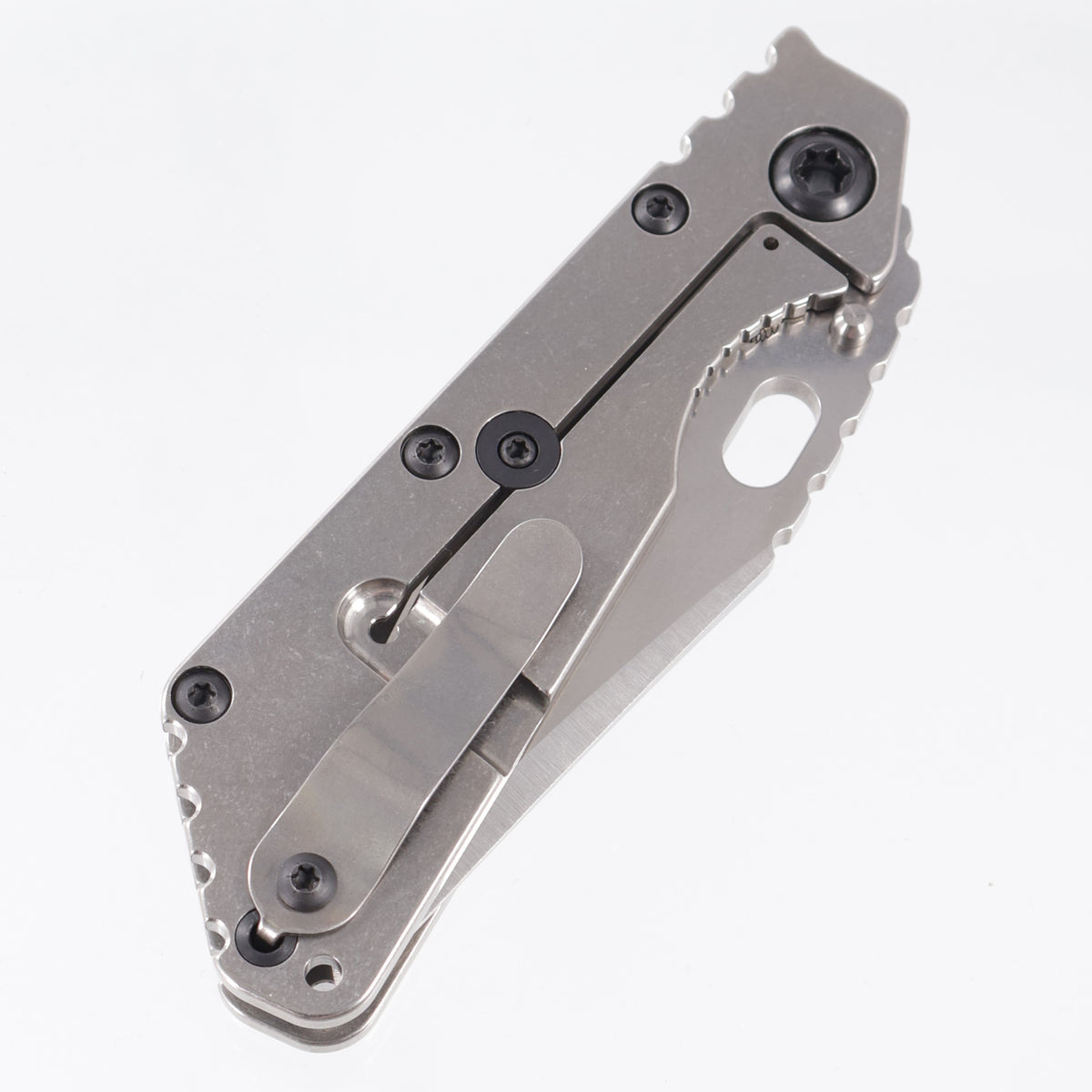 Strider SMF Bowie - Full Stonewash Titanium w/ Black Hardware - Satin/Stonewash Magnacut