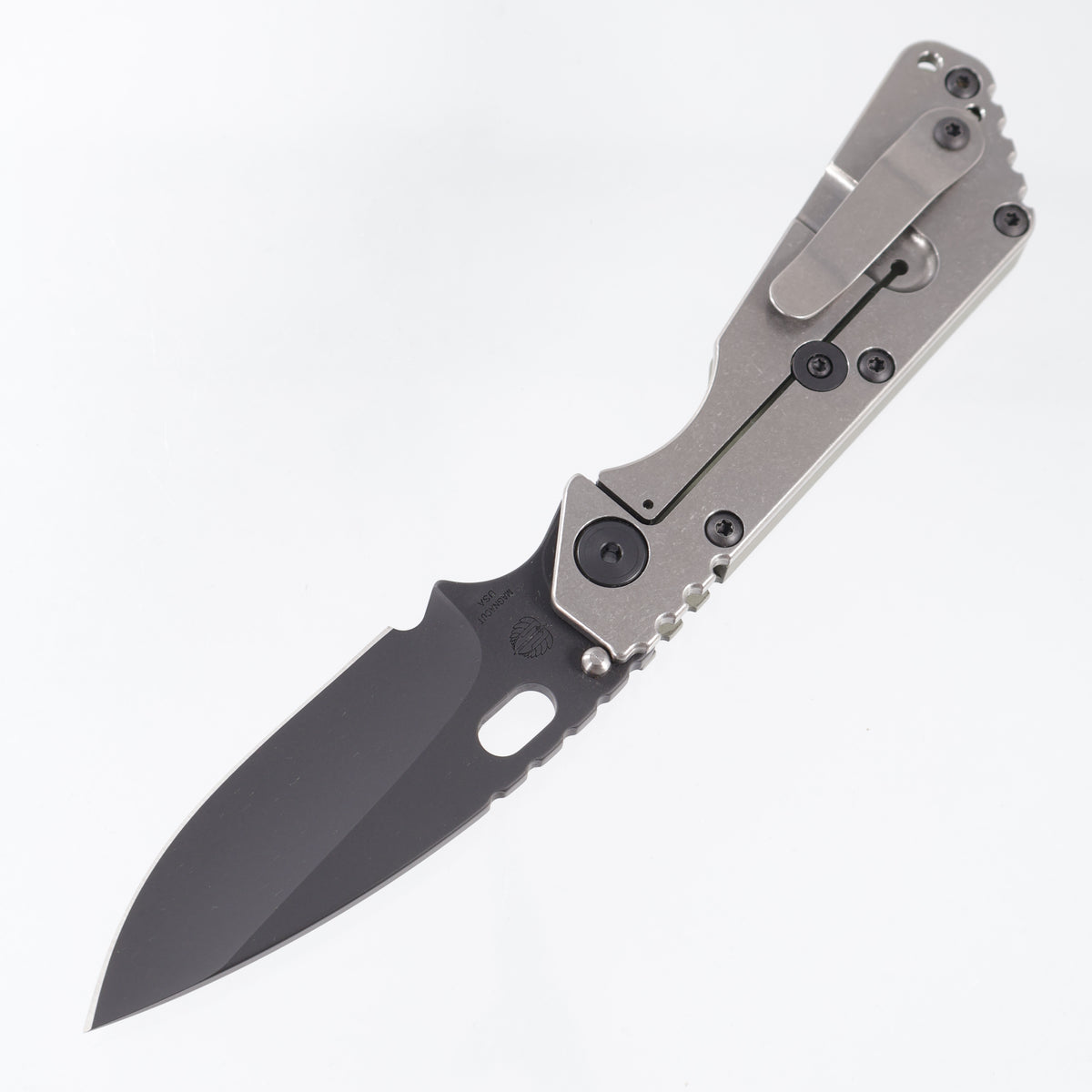 Strider SMF Hybrid GG Spear Point - Olive Drab Aluminum w/ Stonewash Titanium Lockside & Black Hardware - Black PVD Magnacut