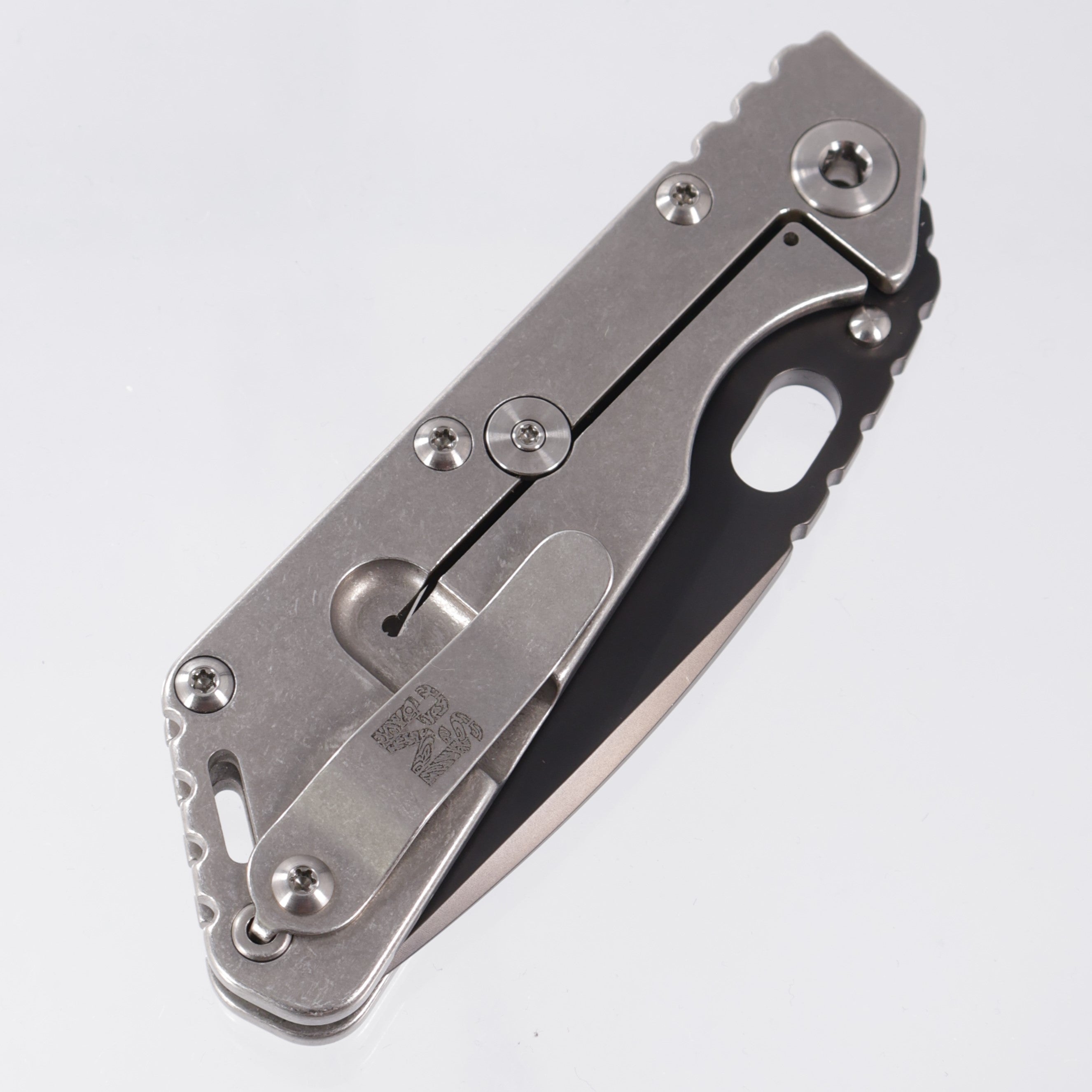 Strider MSC Performance SMF - Stonewash Stress Relief Titanium - Asymetrically Sharpened Black Oxide S30V *PRE-OWNED*