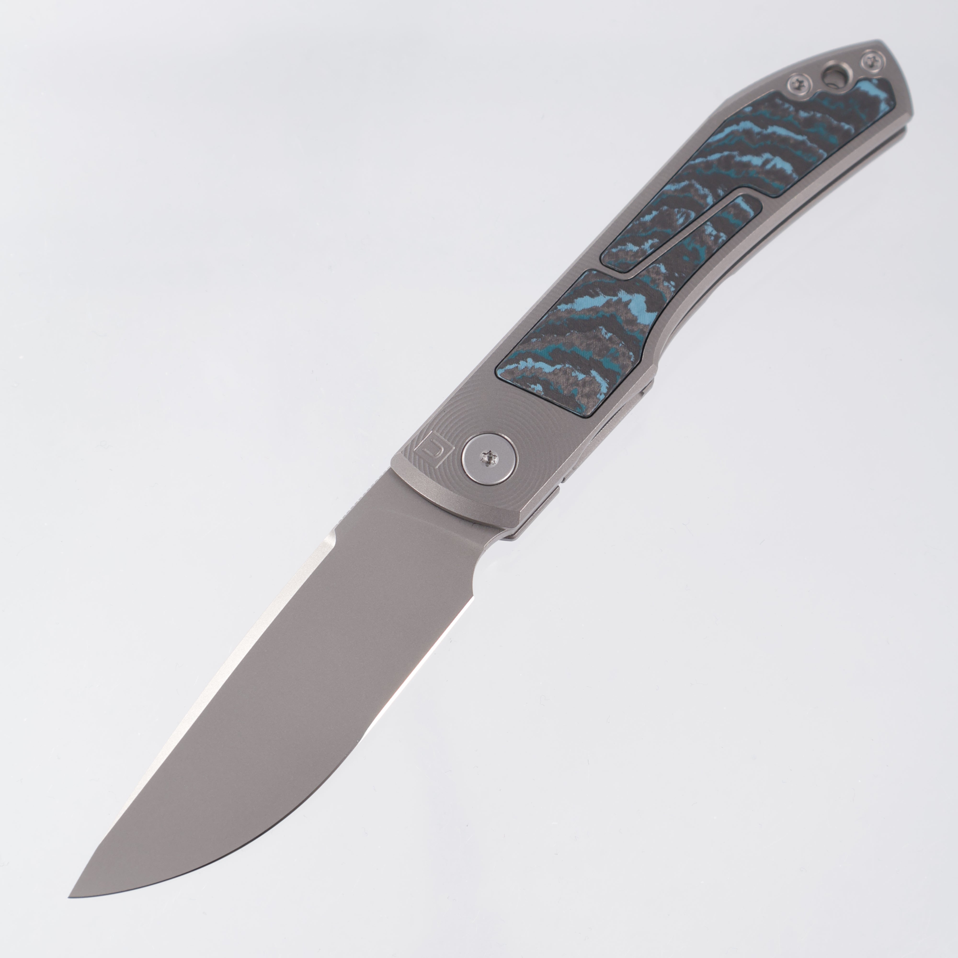 Uldanov Knives Sierra - Radial Milled Titanium w/ Arctic Storm Fat Carbon Inlays - Stonewash Magnacut