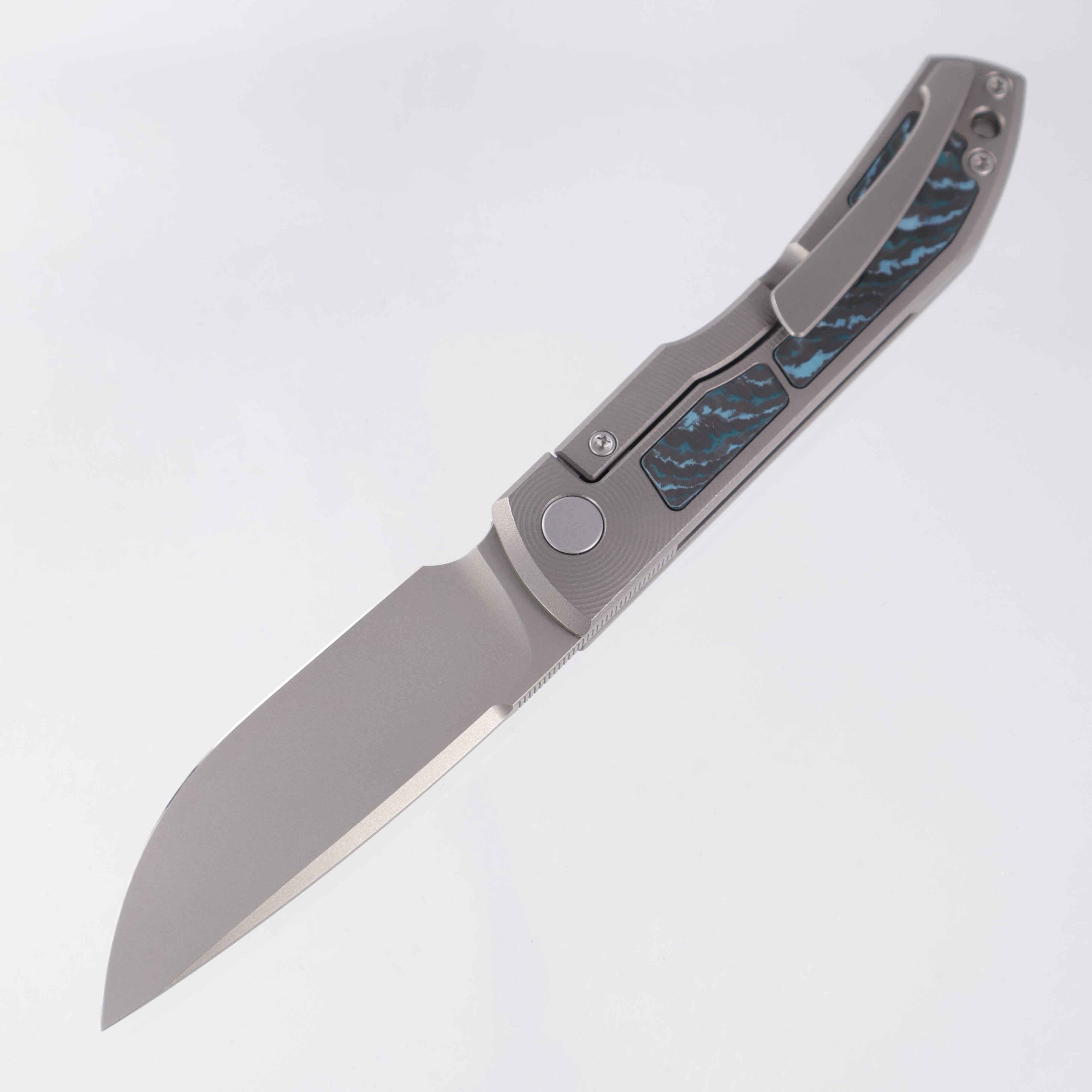 Uldanov Knives Sierra - Radial Milled Titanium w/ Arctic Storm Fat Carbon Inlays - Stonewash Magnacut
