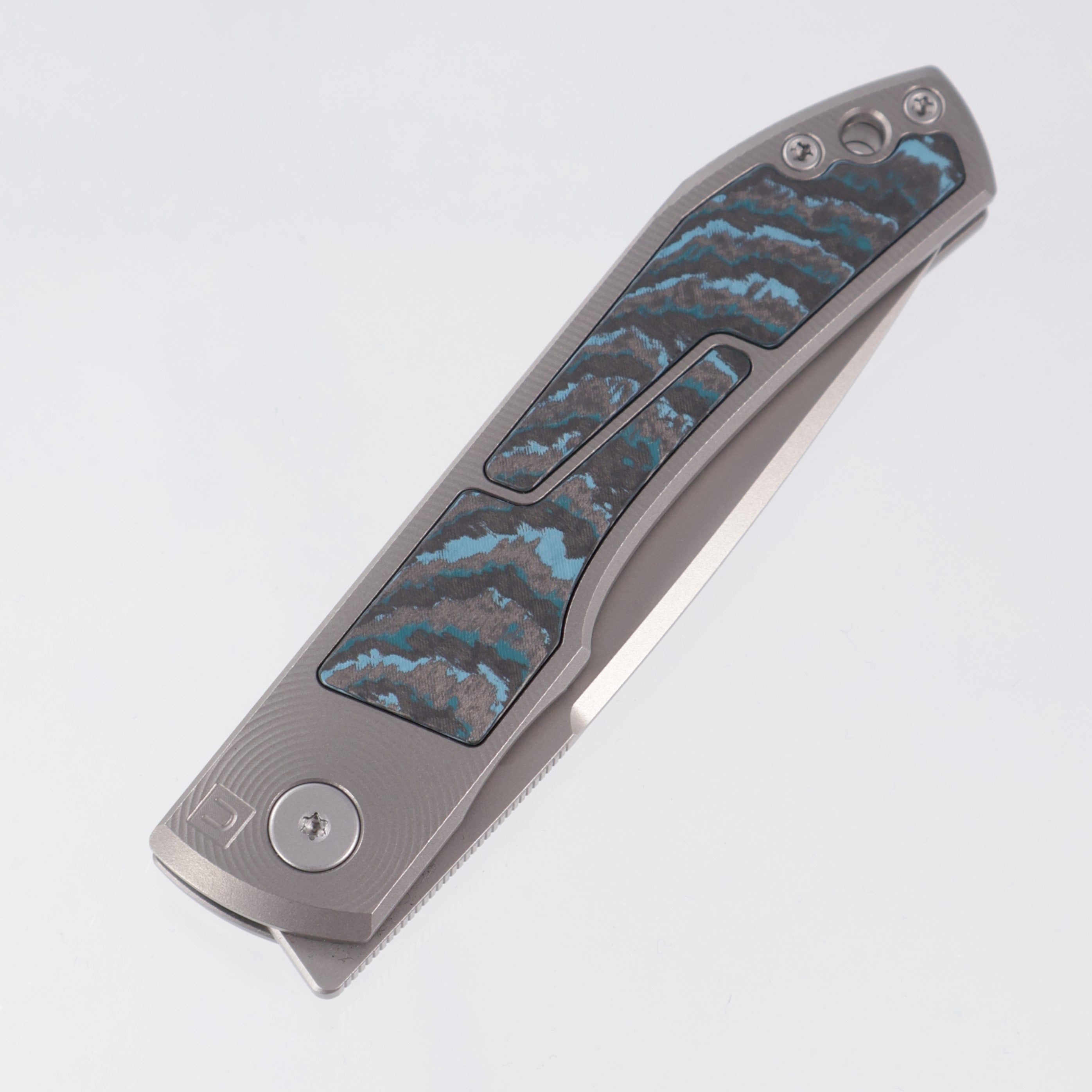 Uldanov Knives Sierra - Radial Milled Titanium w/ Arctic Storm Fat Carbon Inlays - Stonewash Magnacut