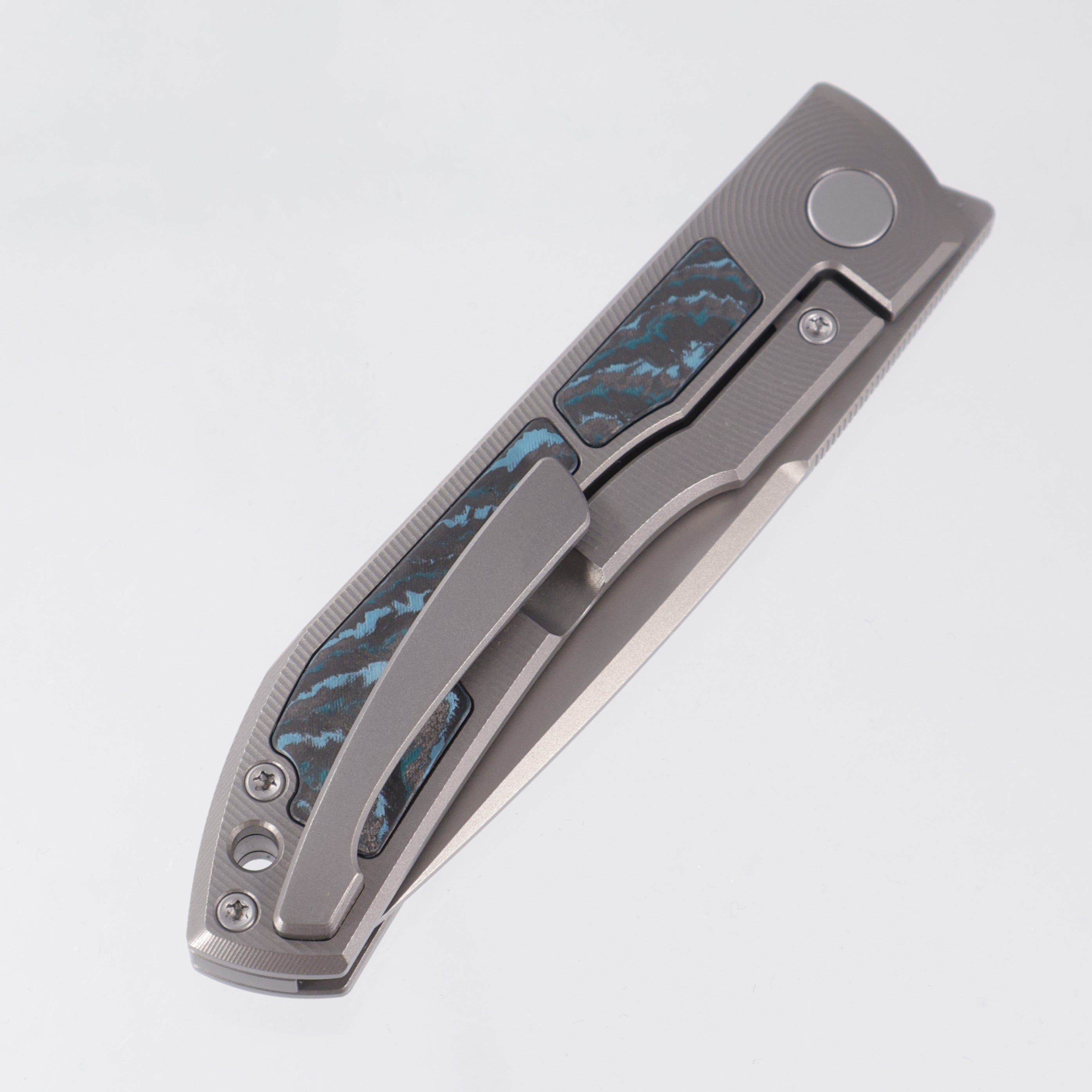 Uldanov Knives Sierra - Radial Milled Titanium w/ Arctic Storm Fat Carbon Inlays - Stonewash Magnacut