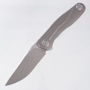 Uldanov Knives R2 - Radial Milled Titanium w/ Blue Ti Standoff - Stonewash/Satin Magnacut