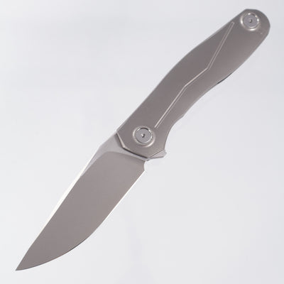 Uldanov Knives R2 - Radial Milled Titanium w/ Blue Ti Standoff - Stonewash/Satin Magnacut