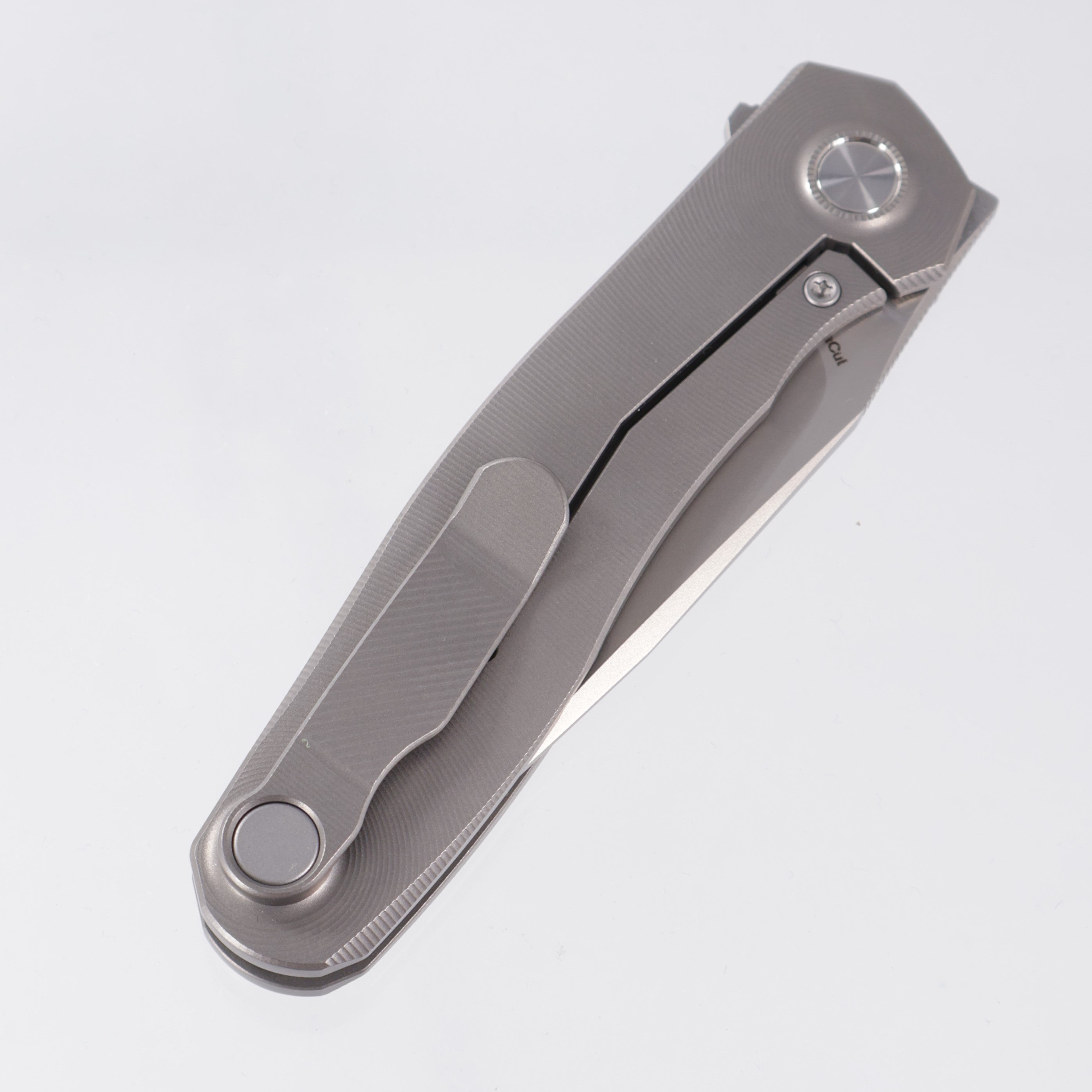 Uldanov Knives R2 - Radial Milled Titanium w/ Blue Ti Standoff - Stonewash/Satin Magnacut