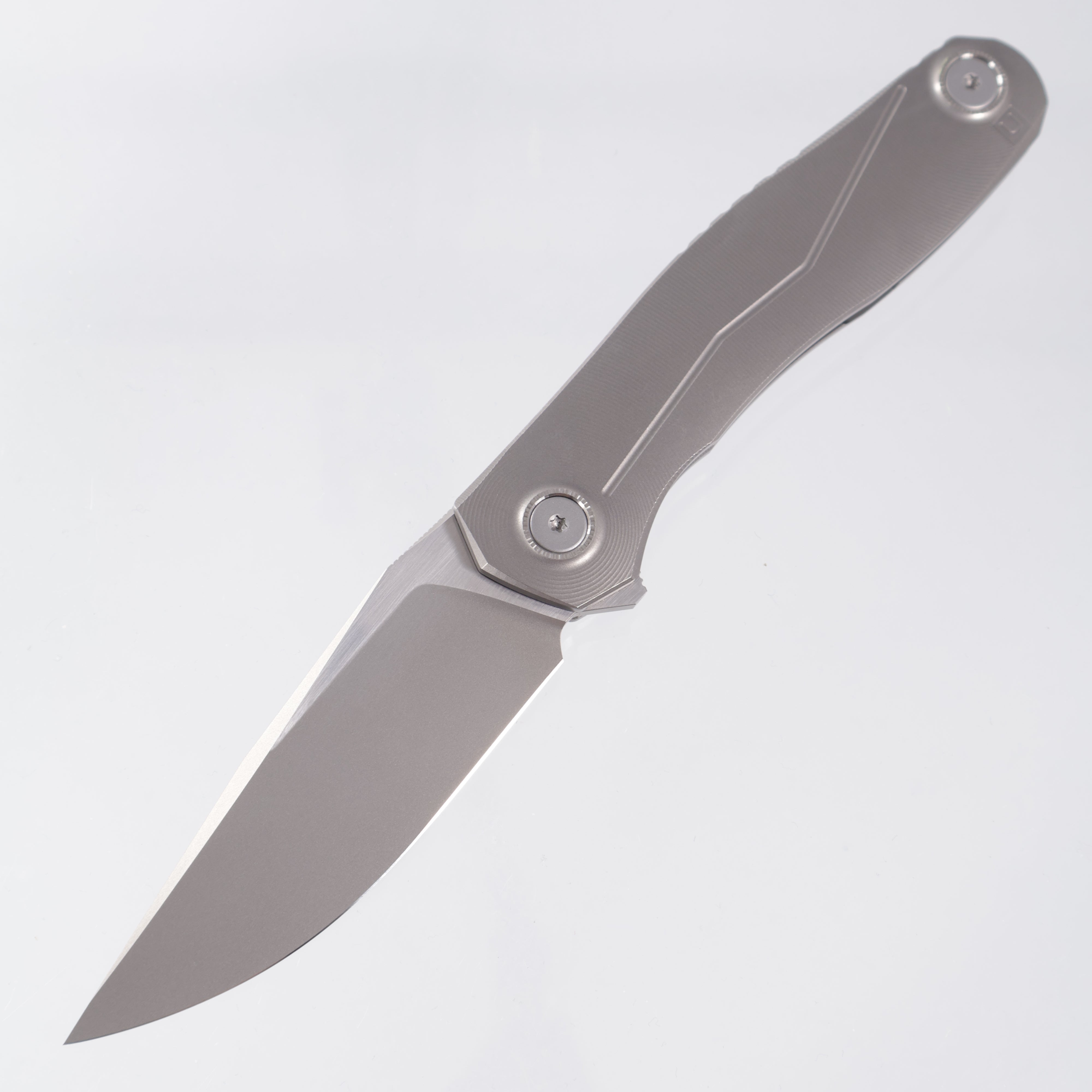 Uldanov Knives R2 Semi-Integral - Radial Milled Titanium w/ Integrated Backstrap - Stonewash/Satin Magnacut