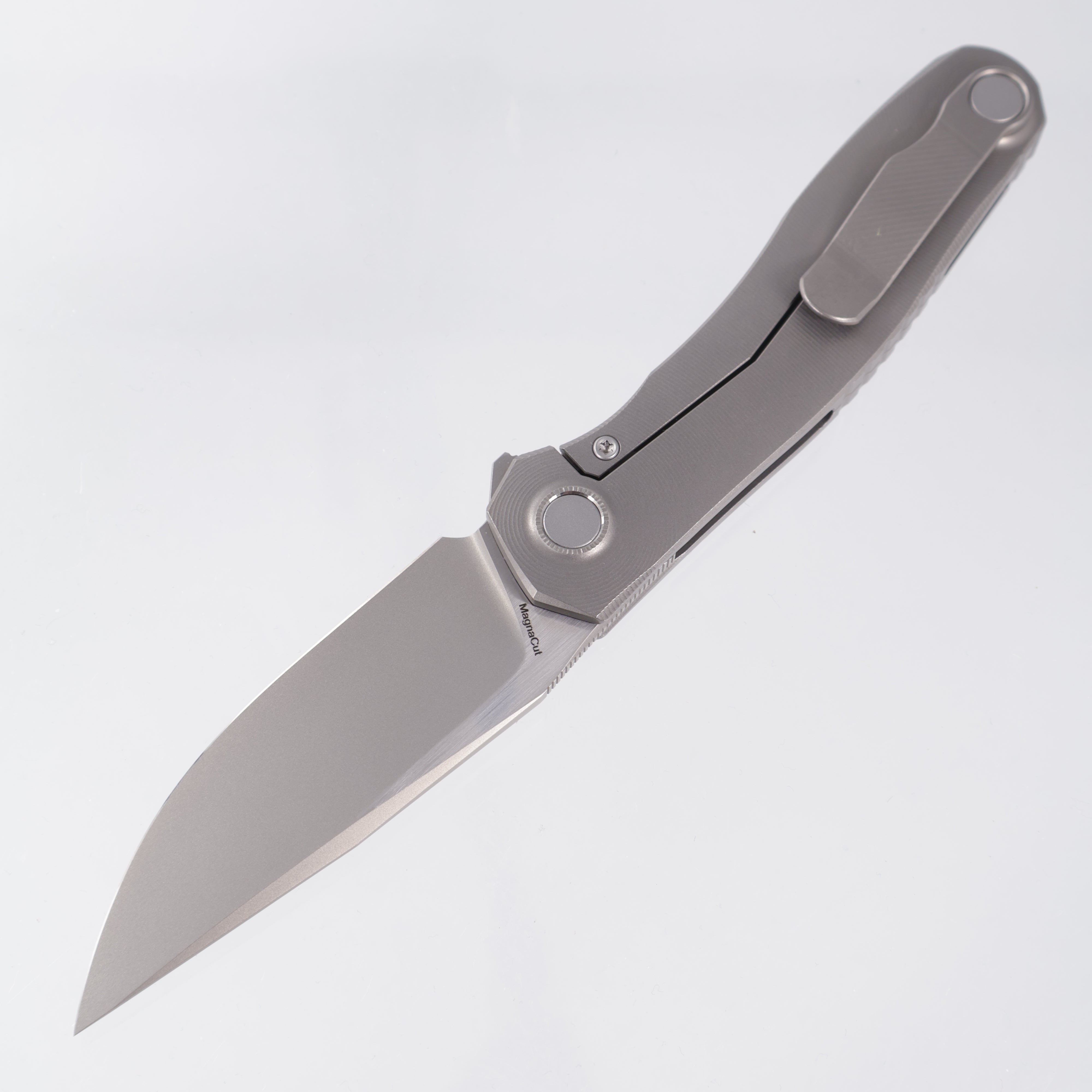 Uldanov Knives R2 Semi-Integral - Radial Milled Titanium w/ Integrated Backstrap - Stonewash/Satin Magnacut