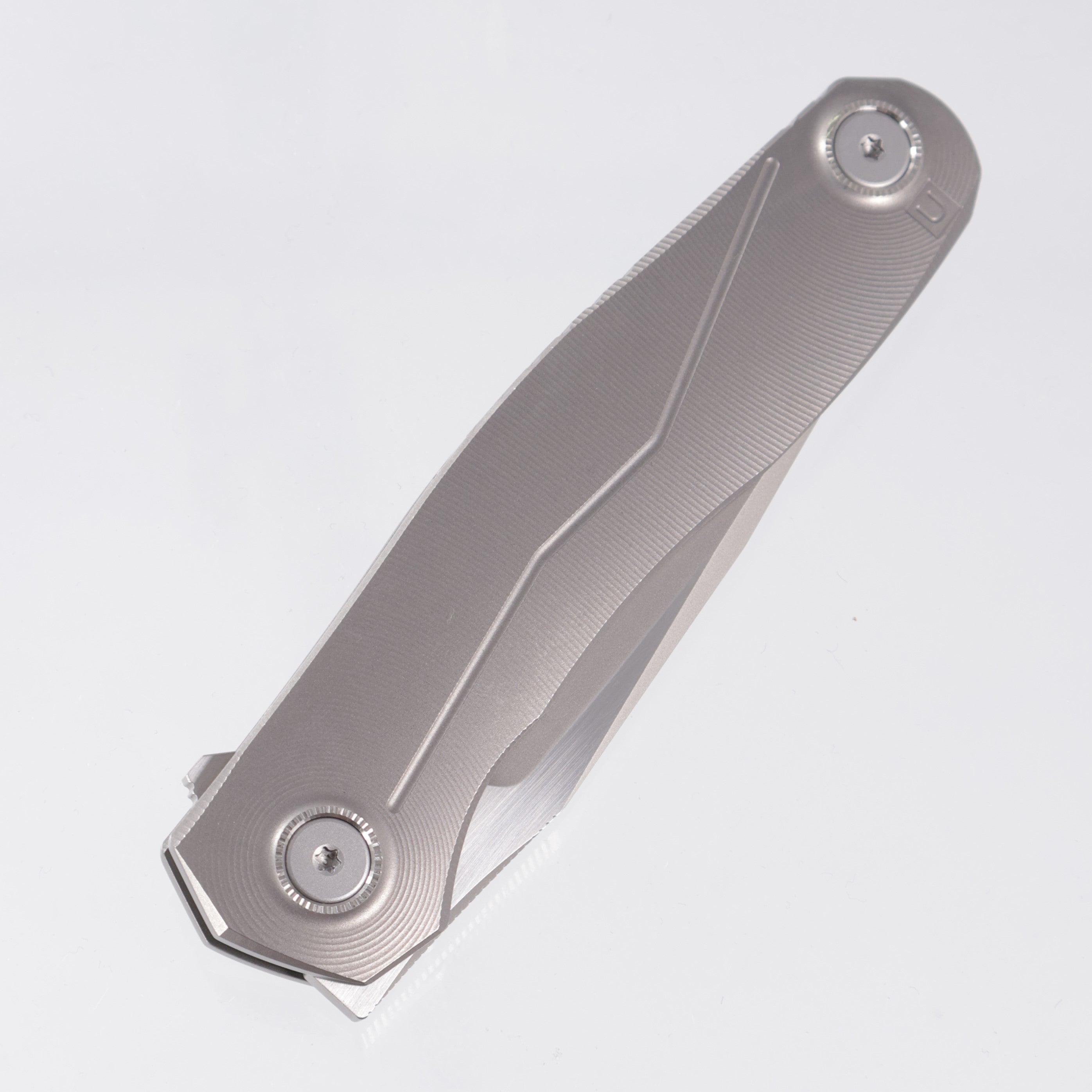 Uldanov Knives R2 Semi-Integral - Radial Milled Titanium w/ Integrated Backstrap - Stonewash/Satin Magnacut