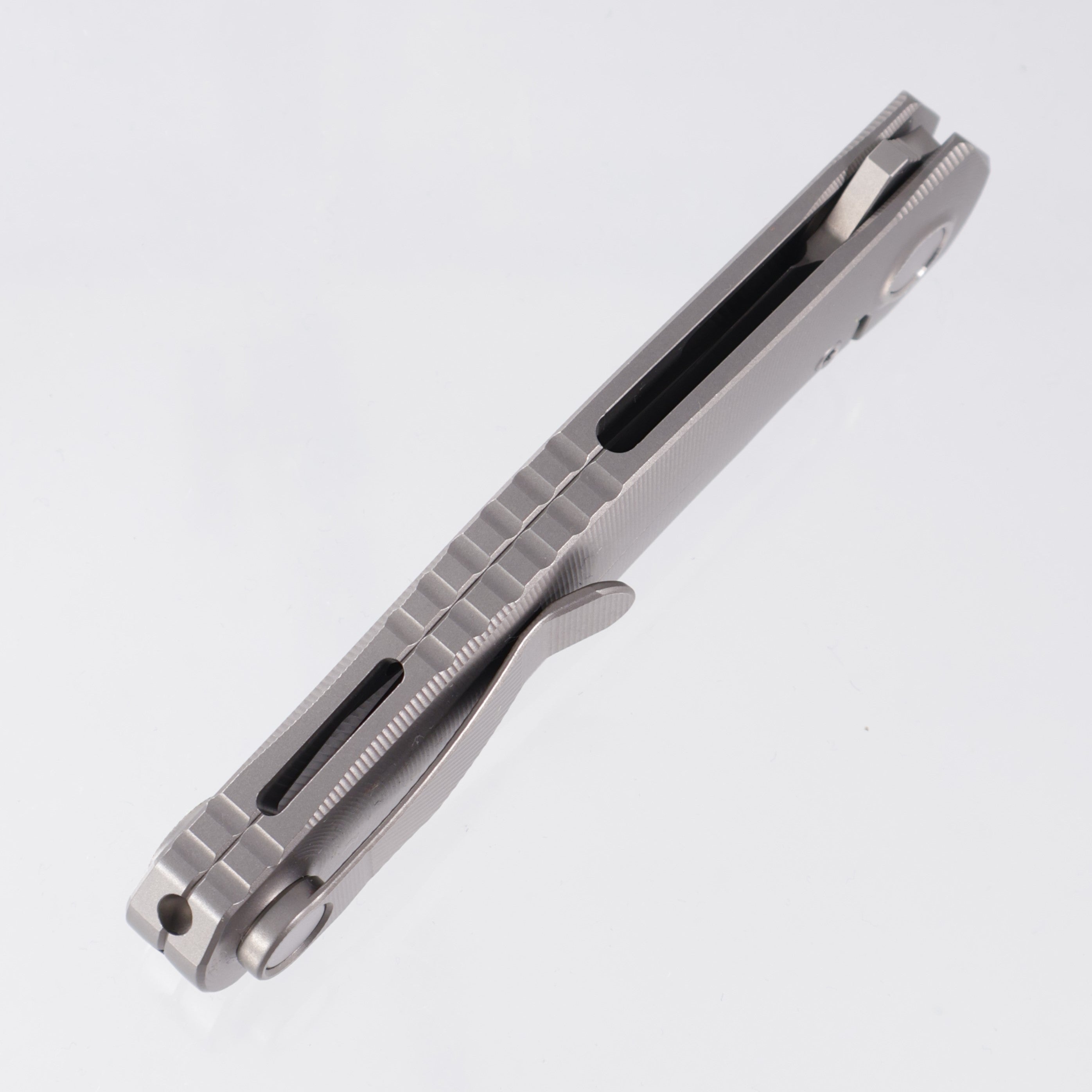 Uldanov Knives R2 Semi-Integral - Radial Milled Titanium w/ Integrated Backstrap - Stonewash/Satin Magnacut