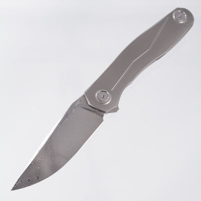 Uldanov Knives R2 - Radial Milled Titanium w/ Blue Ti Standoff - ZDP 1016 Damascus