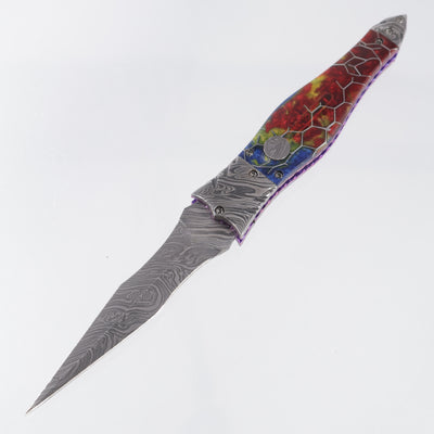 Brandon Vallotton Wicked Blossom D/A - Voodoo Resin Reverse Sunflower w/ Baker Forge Kryptonite Bolsters & Timascus Backspacer - Baker Forge Kryptonite Damascus