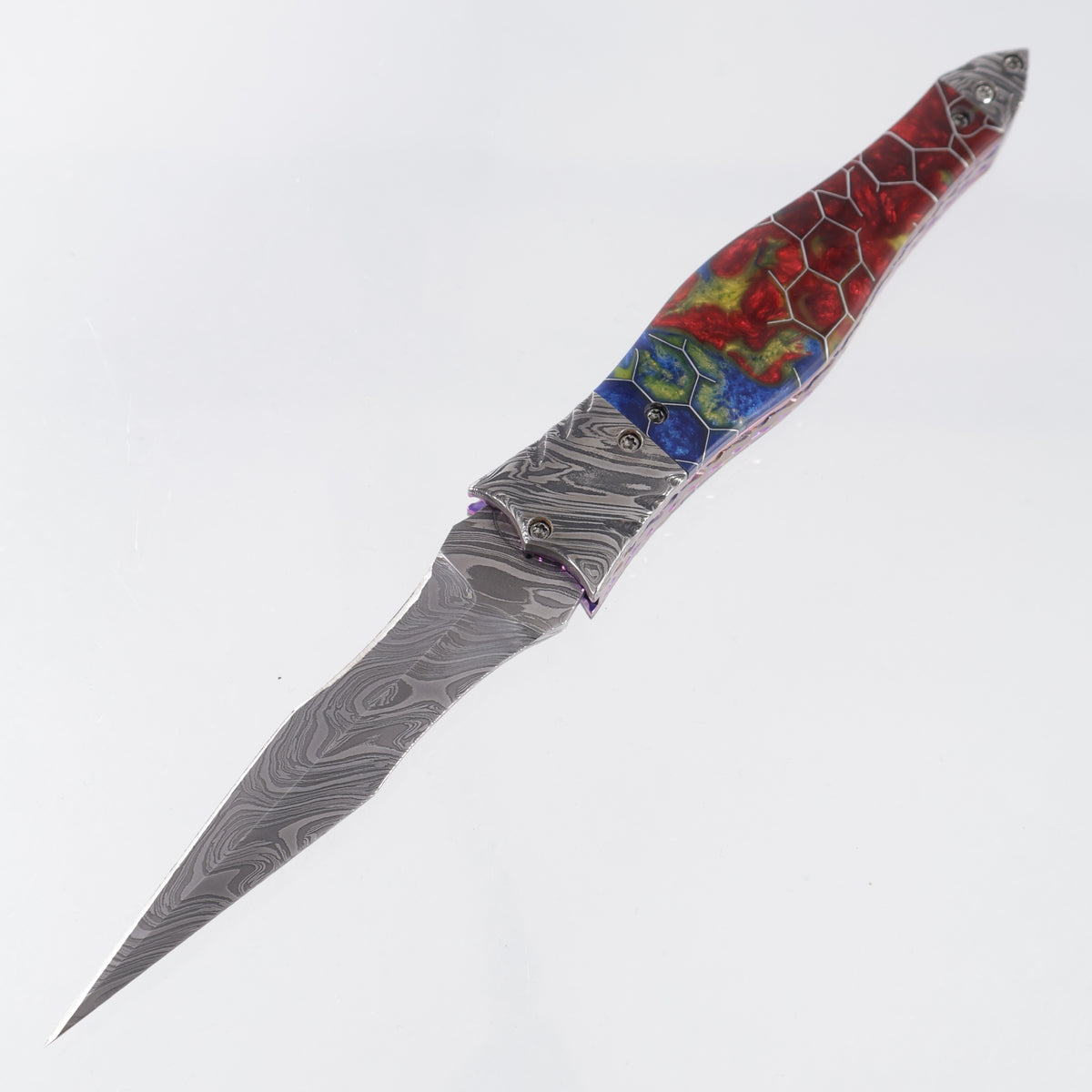 Brandon Vallotton Wicked Blossom D/A - Voodoo Resin Reverse Sunflower w/ Baker Forge Kryptonite Bolsters & Timascus Backspacer - Baker Forge Kryptonite Damascus