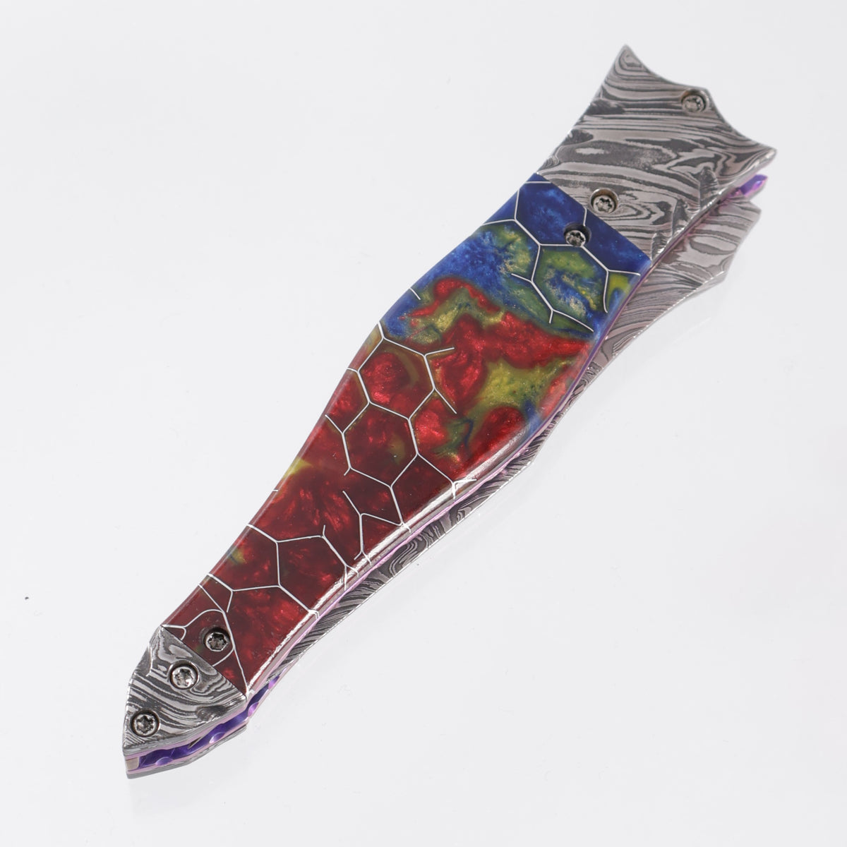 Brandon Vallotton Wicked Blossom D/A - Voodoo Resin Reverse Sunflower w/ Baker Forge Kryptonite Bolsters & Timascus Backspacer - Baker Forge Kryptonite Damascus