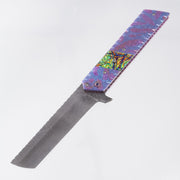 Brandon Vallotton Kaiken Flipper - Crystalized Titanium w/ Diachrolam Dragon Burl Bolsters - Timber Tiger Forge Explosion Damascus