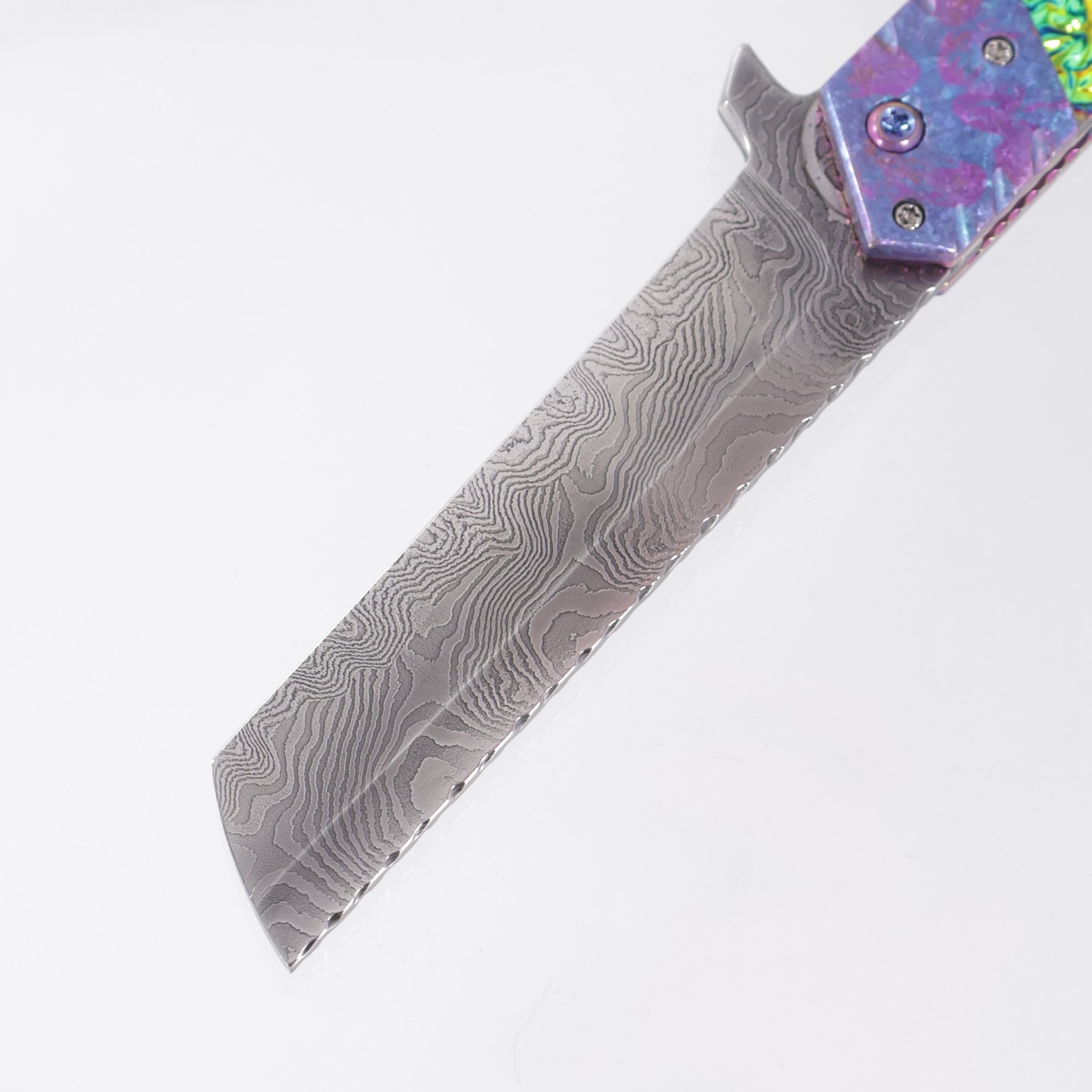 Brandon Vallotton Kaiken Flipper - Crystalized Titanium w/ Diachrolam Dragon Burl Bolsters - Timber Tiger Forge Explosion Damascus