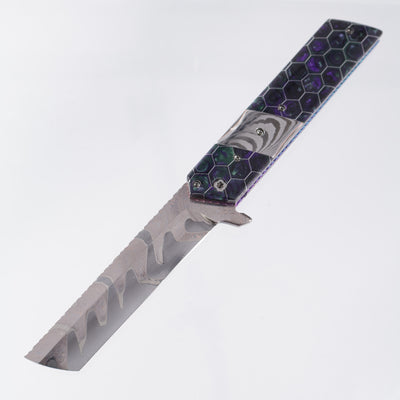 Brandon Vallotton Kaiken Flipper - Voodoo Resin Decepticon w/ Baker Forge Dam-Core Chevron Bolsters  - Baker Forge Tsunami Damascus