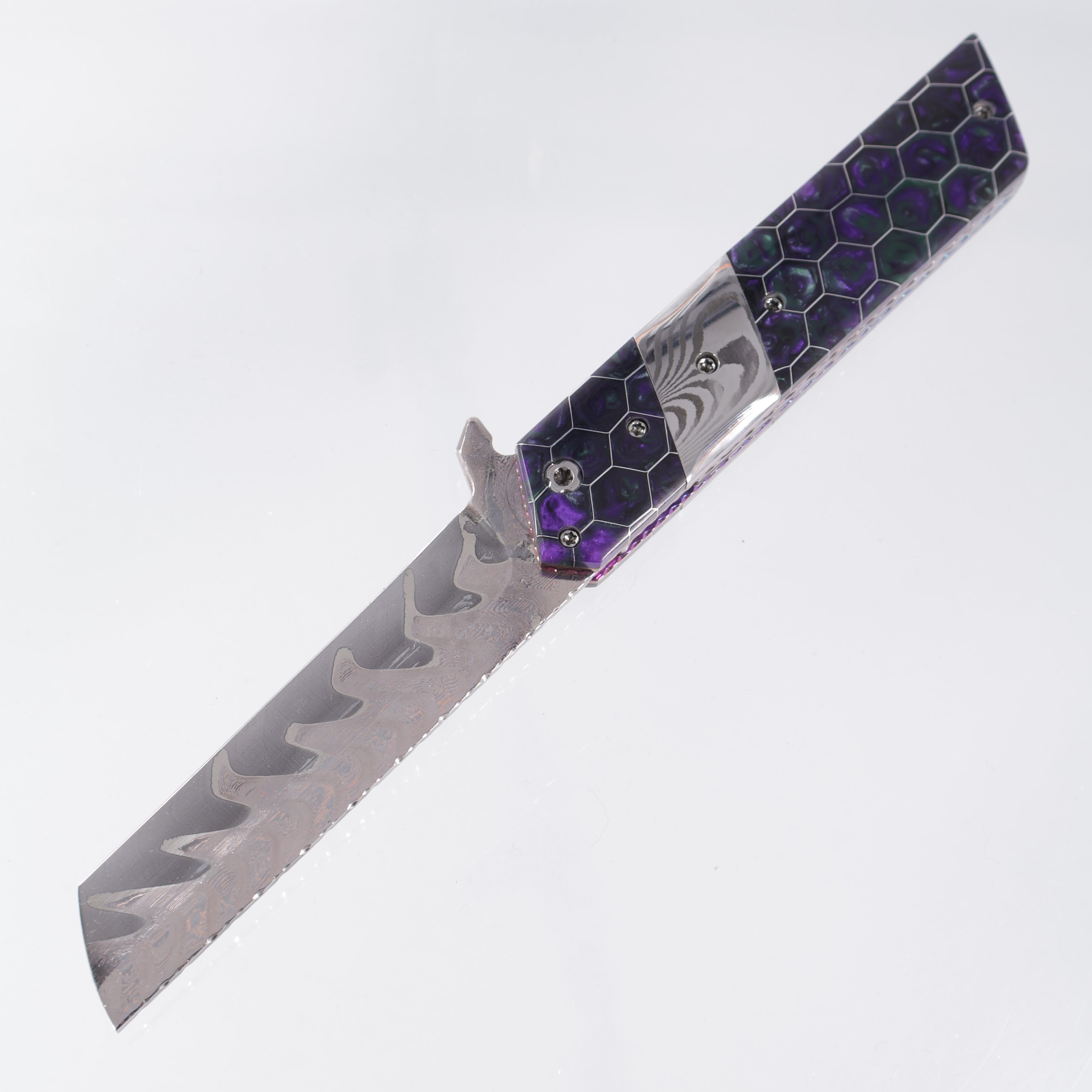 Brandon Vallotton Kaiken Flipper - Voodoo Resin Decepticon w/ Baker Forge Dam-Core Chevron Bolsters  - Baker Forge Tsunami Damascus