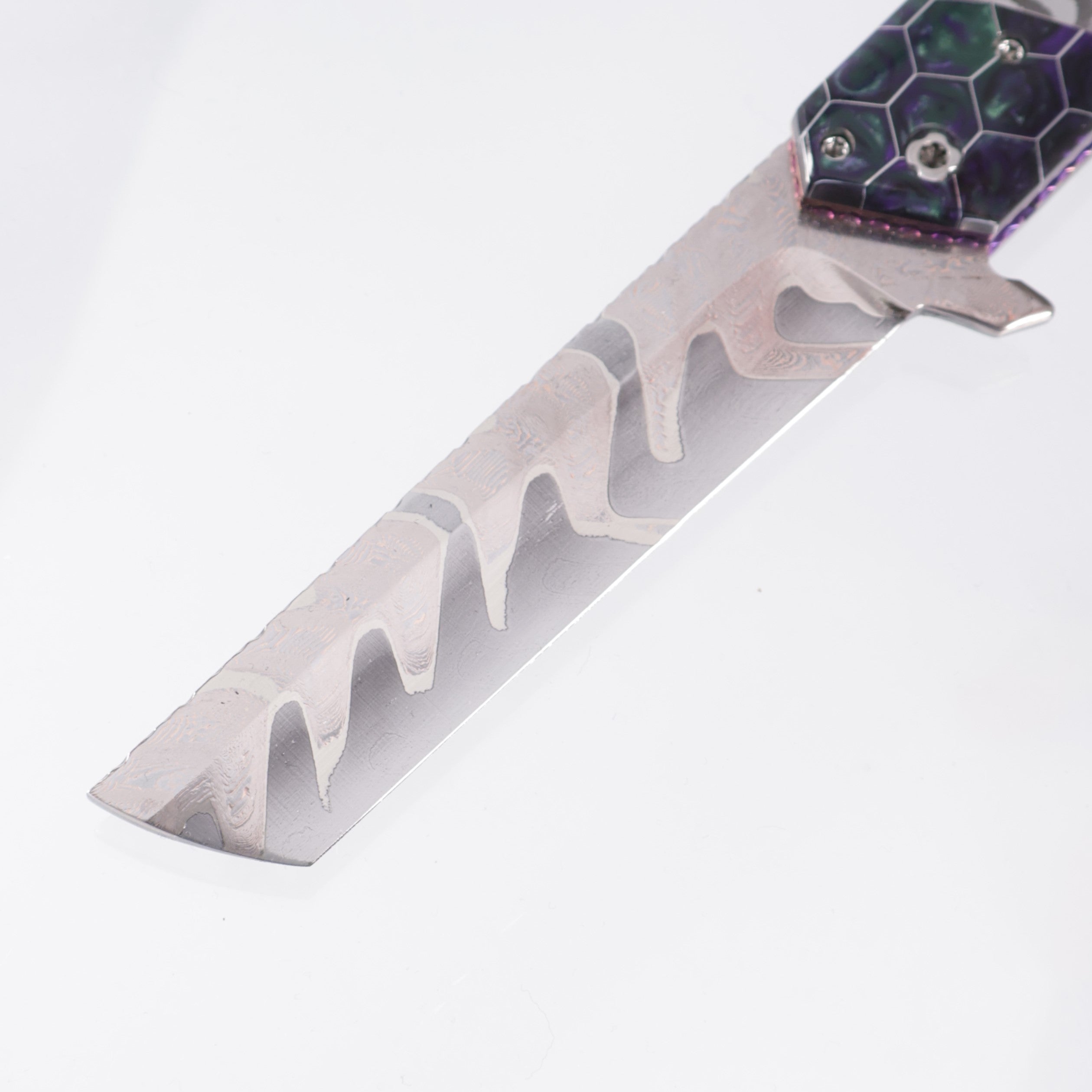 Brandon Vallotton Kaiken Flipper - Voodoo Resin Decepticon w/ Baker Forge Dam-Core Chevron Bolsters  - Baker Forge Tsunami Damascus