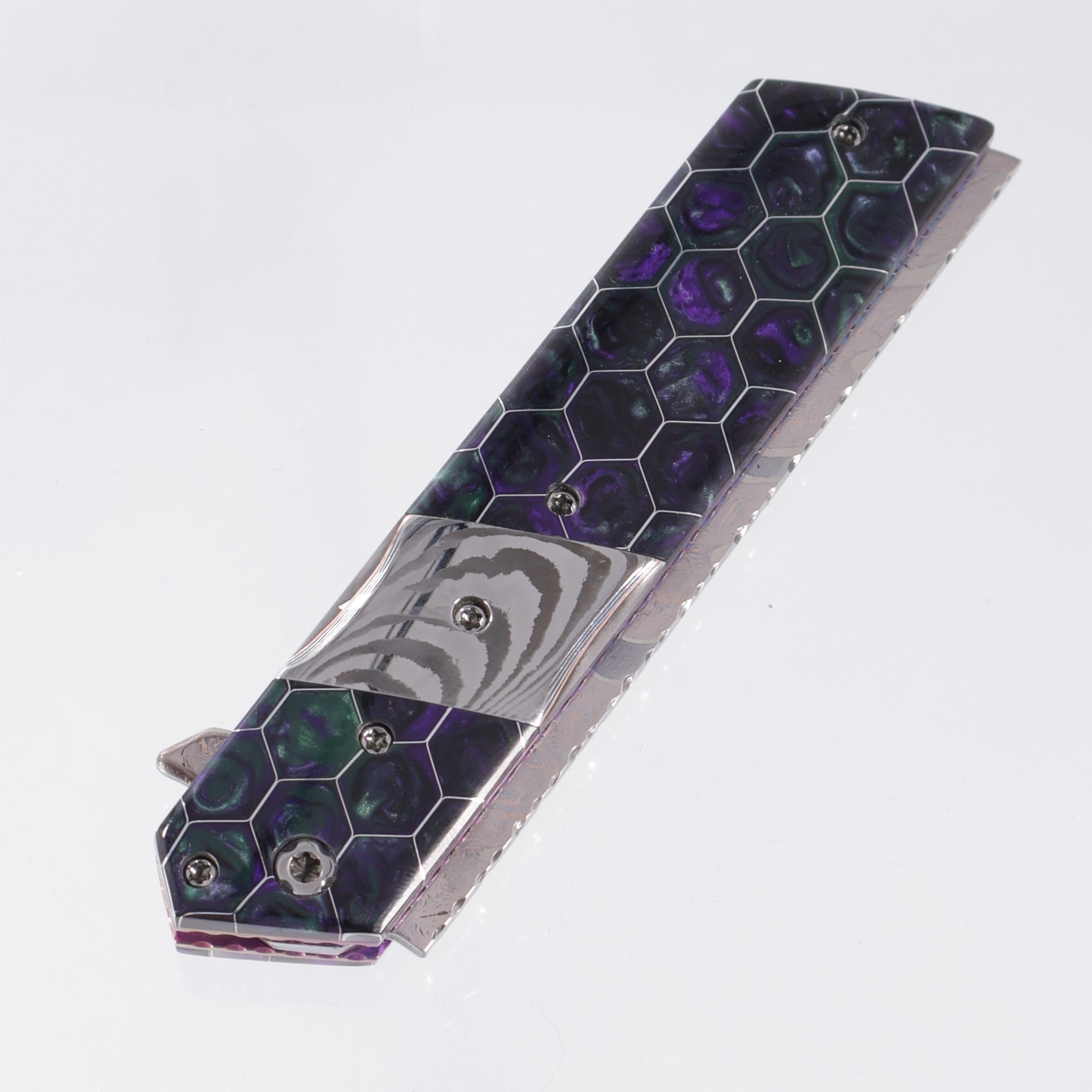 Brandon Vallotton Kaiken Flipper - Voodoo Resin Decepticon w/ Baker Forge Dam-Core Chevron Bolsters  - Baker Forge Tsunami Damascus