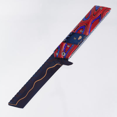 Brandon Vallotton Kaiken Flipper - Dichro-Quilt Red Candy w/ Baker Forge Dam-Core Wavy Bolsters - Baker Forge Dam-Core Wavy Damascus