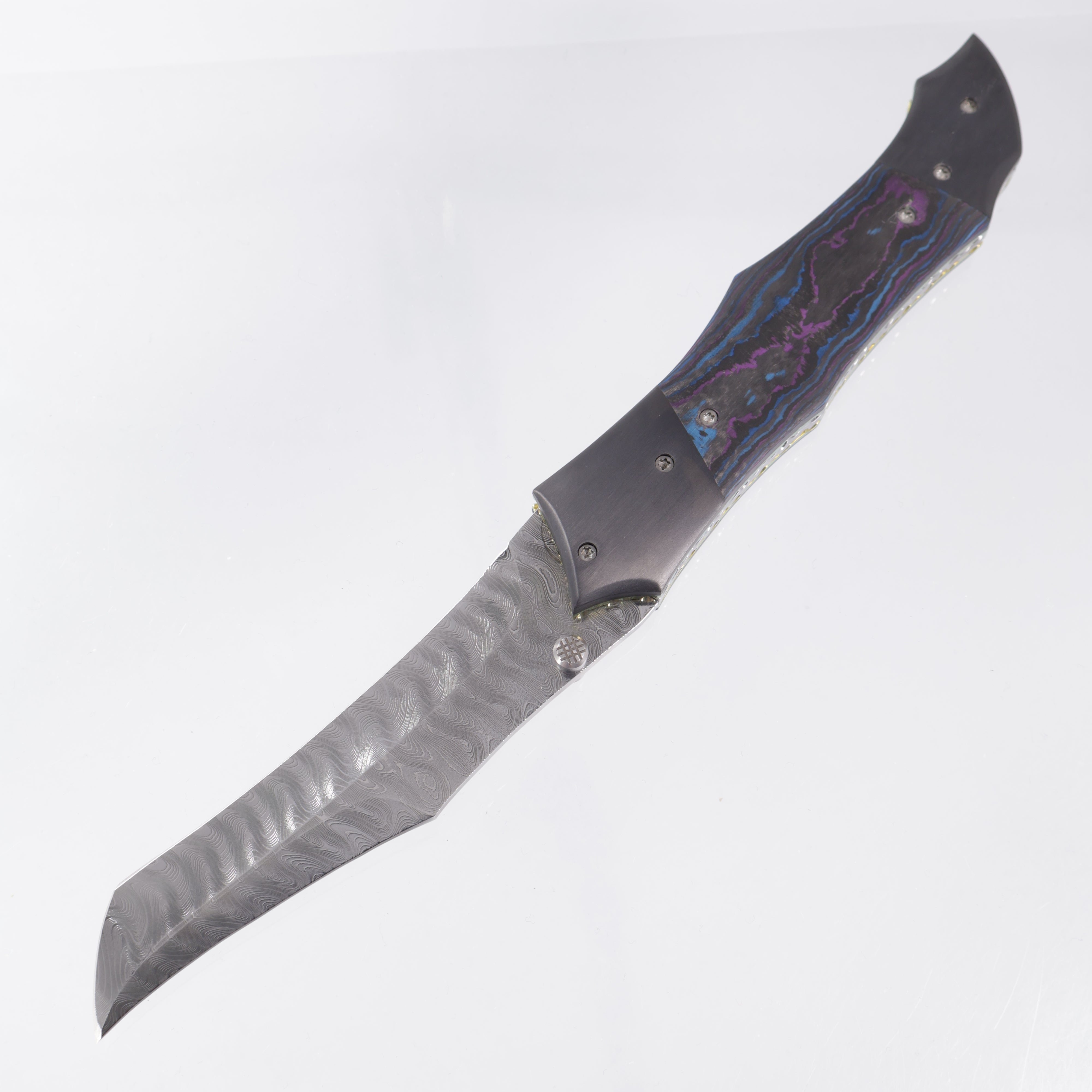 Kyle Vallotton Predator - Damtanium Camo Carbon w/ Zirconium Bolsters - Chad Nichols Stainless Steel Ripple Damascus