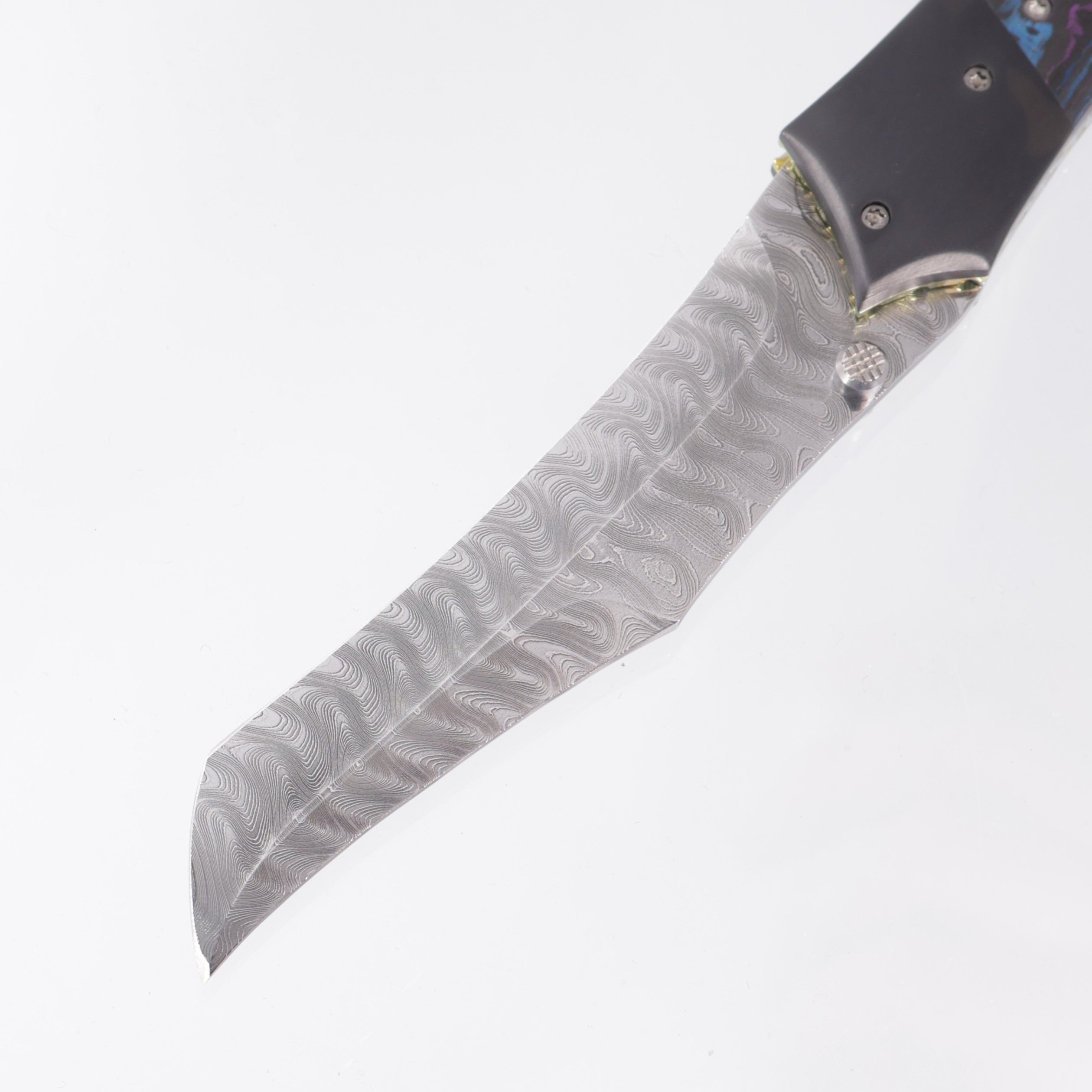 Kyle Vallotton Predator - Damtanium Camo Carbon w/ Zirconium Bolsters - Chad Nichols Stainless Steel Ripple Damascus