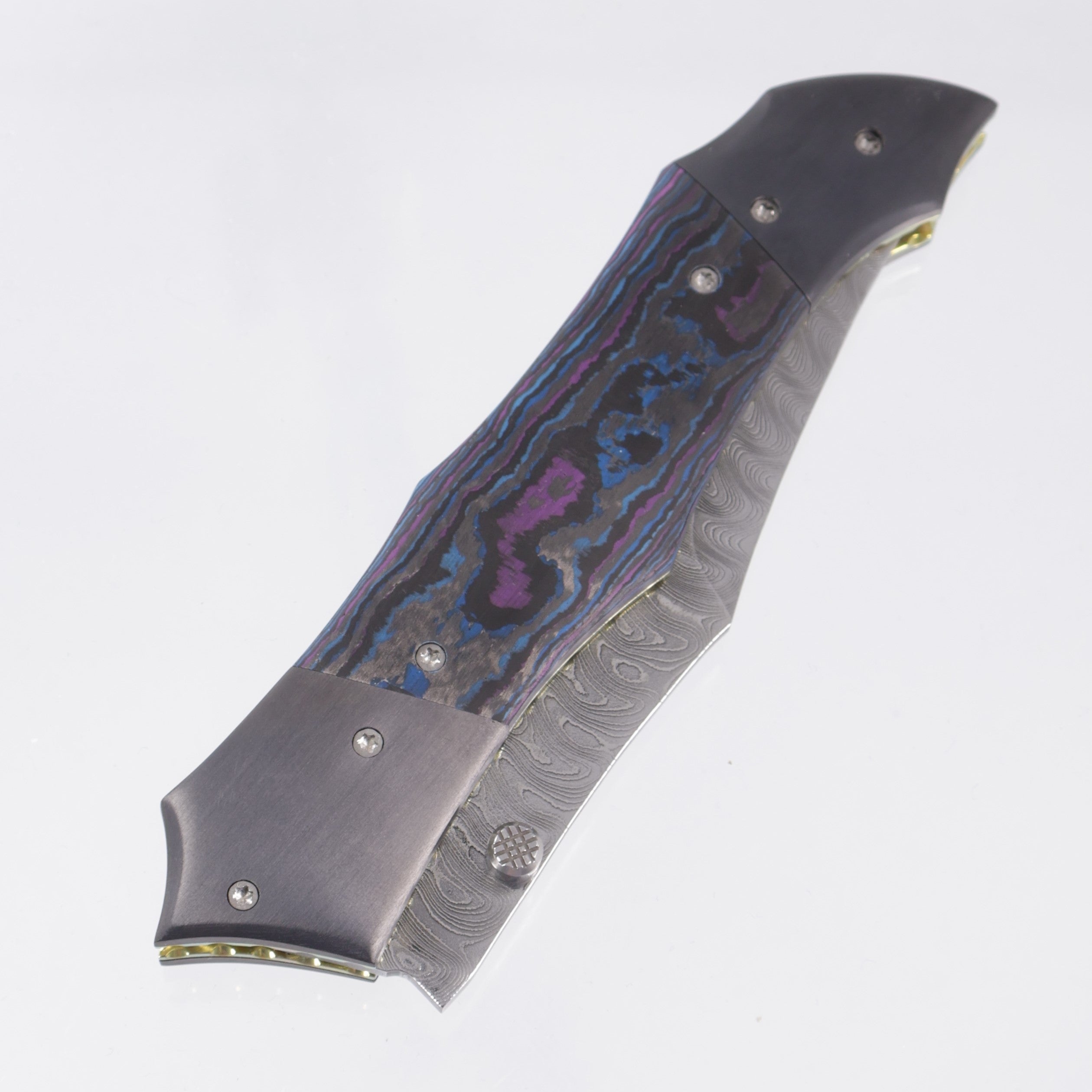 Kyle Vallotton Predator - Damtanium Camo Carbon w/ Zirconium Bolsters - Chad Nichols Stainless Steel Ripple Damascus