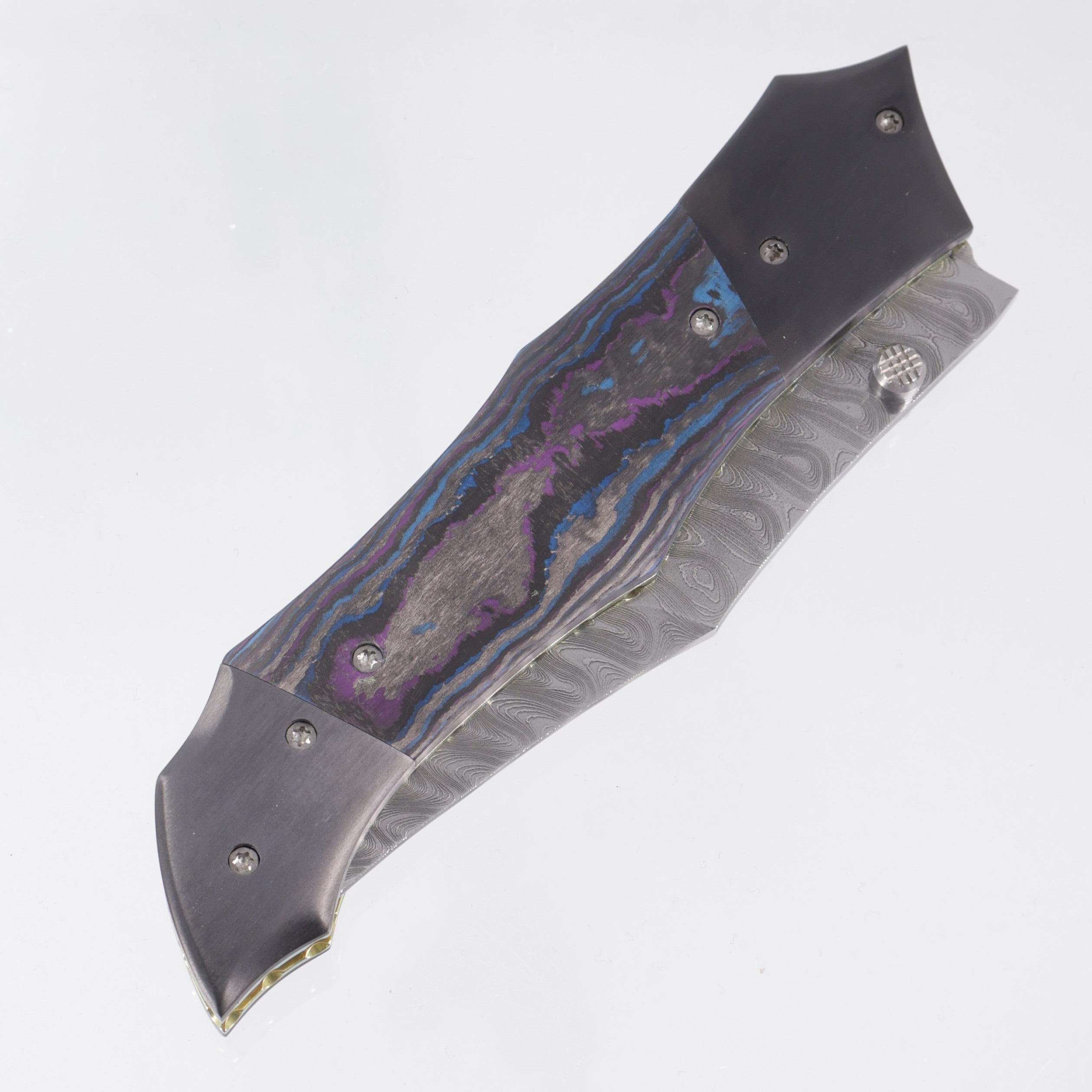 Kyle Vallotton Predator - Damtanium Camo Carbon w/ Zirconium Bolsters - Chad Nichols Stainless Steel Ripple Damascus