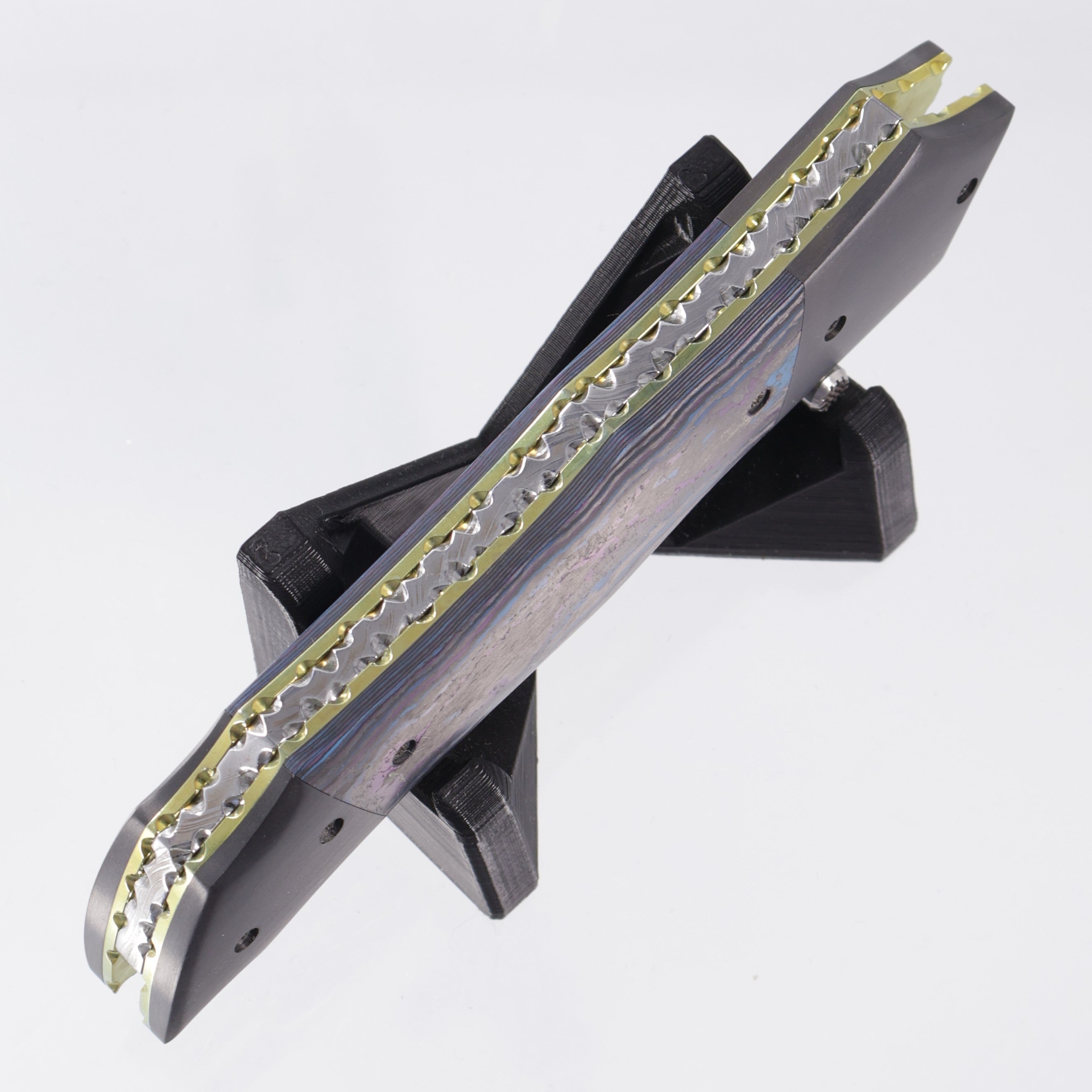 Kyle Vallotton Predator - Damtanium Camo Carbon w/ Zirconium Bolsters - Chad Nichols Stainless Steel Ripple Damascus