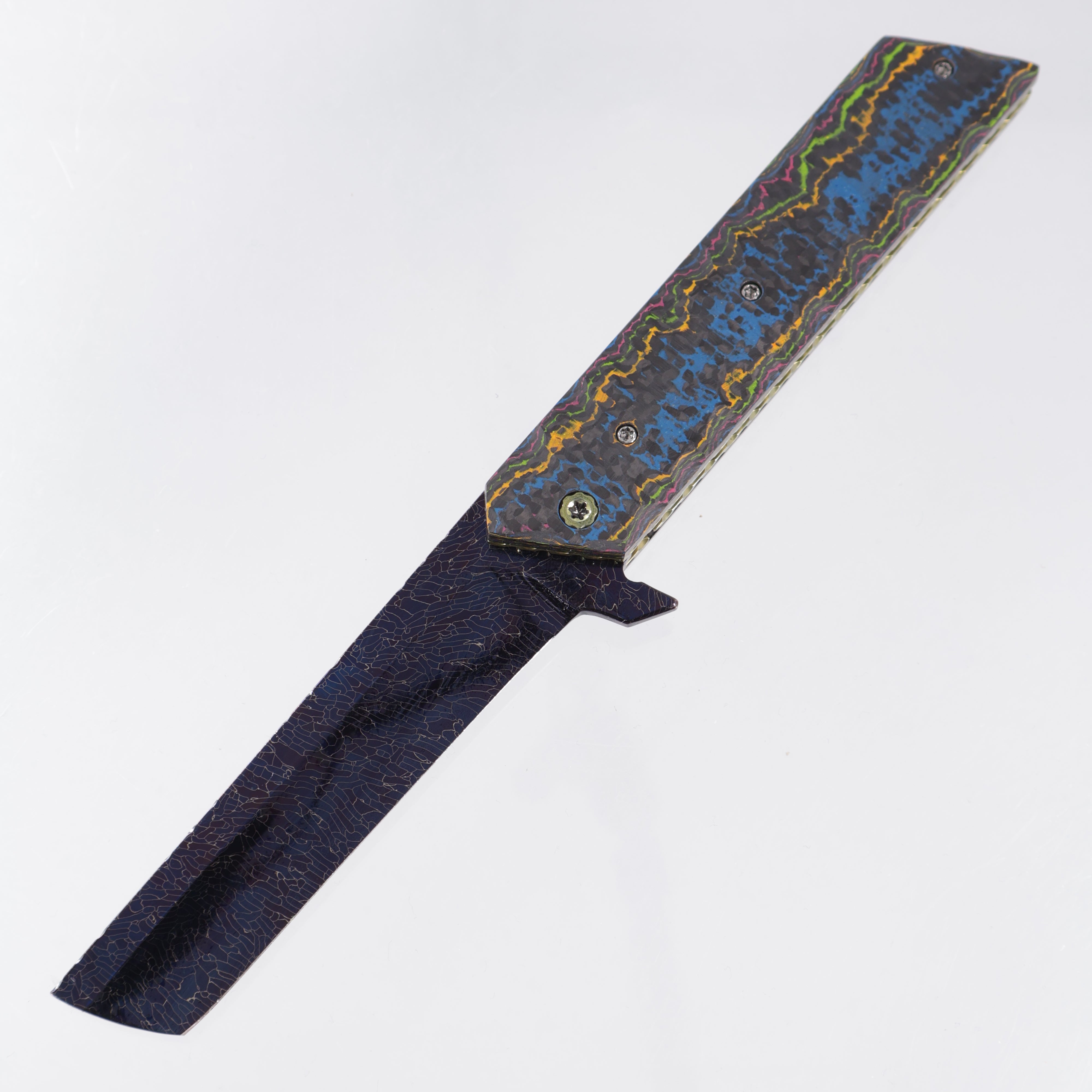 Brandon Vallotton Kaiken Flipper - Rocked 80s Camo Carbon Weave - Bertie Rietveld Fracture Damascus