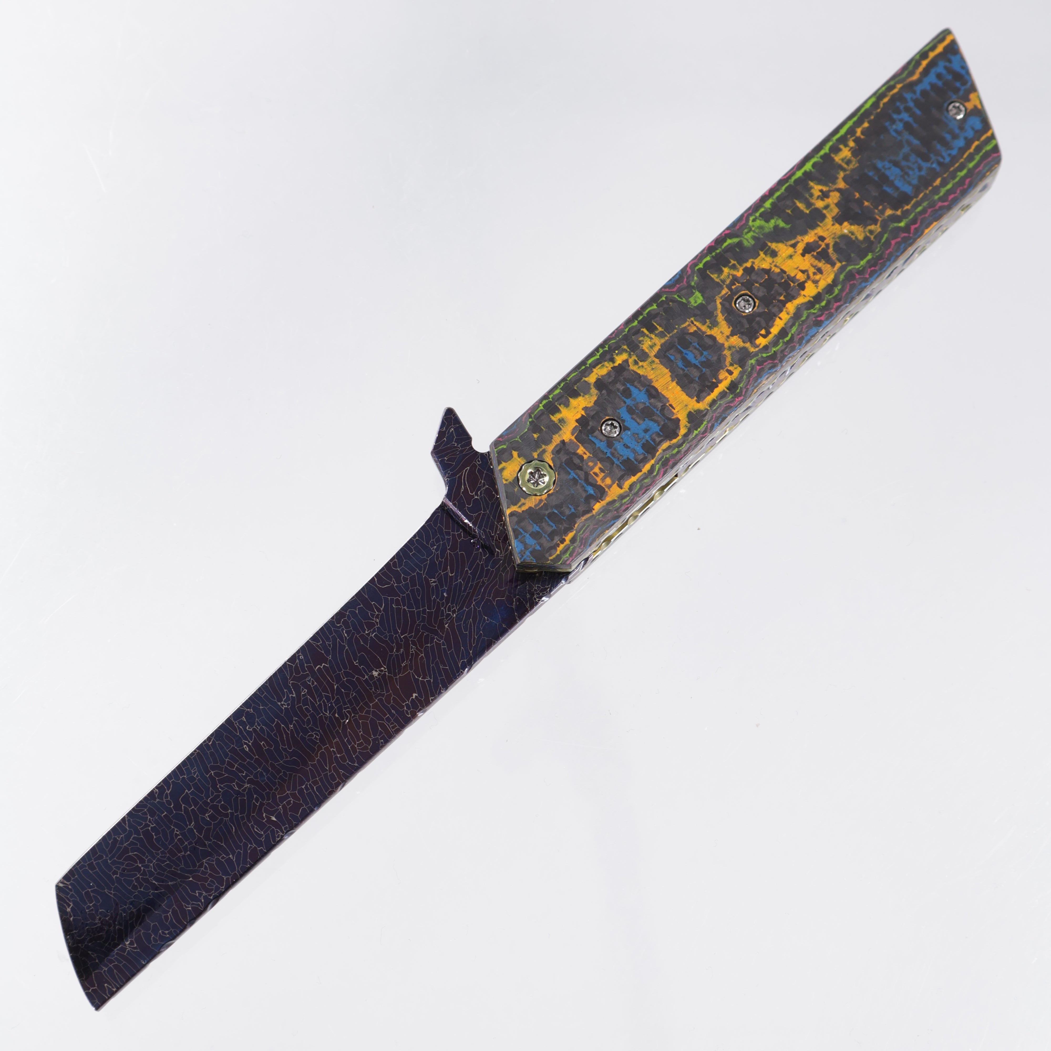 Brandon Vallotton Kaiken Flipper - Rocked 80s Camo Carbon Weave - Bertie Rietveld Fracture Damascus