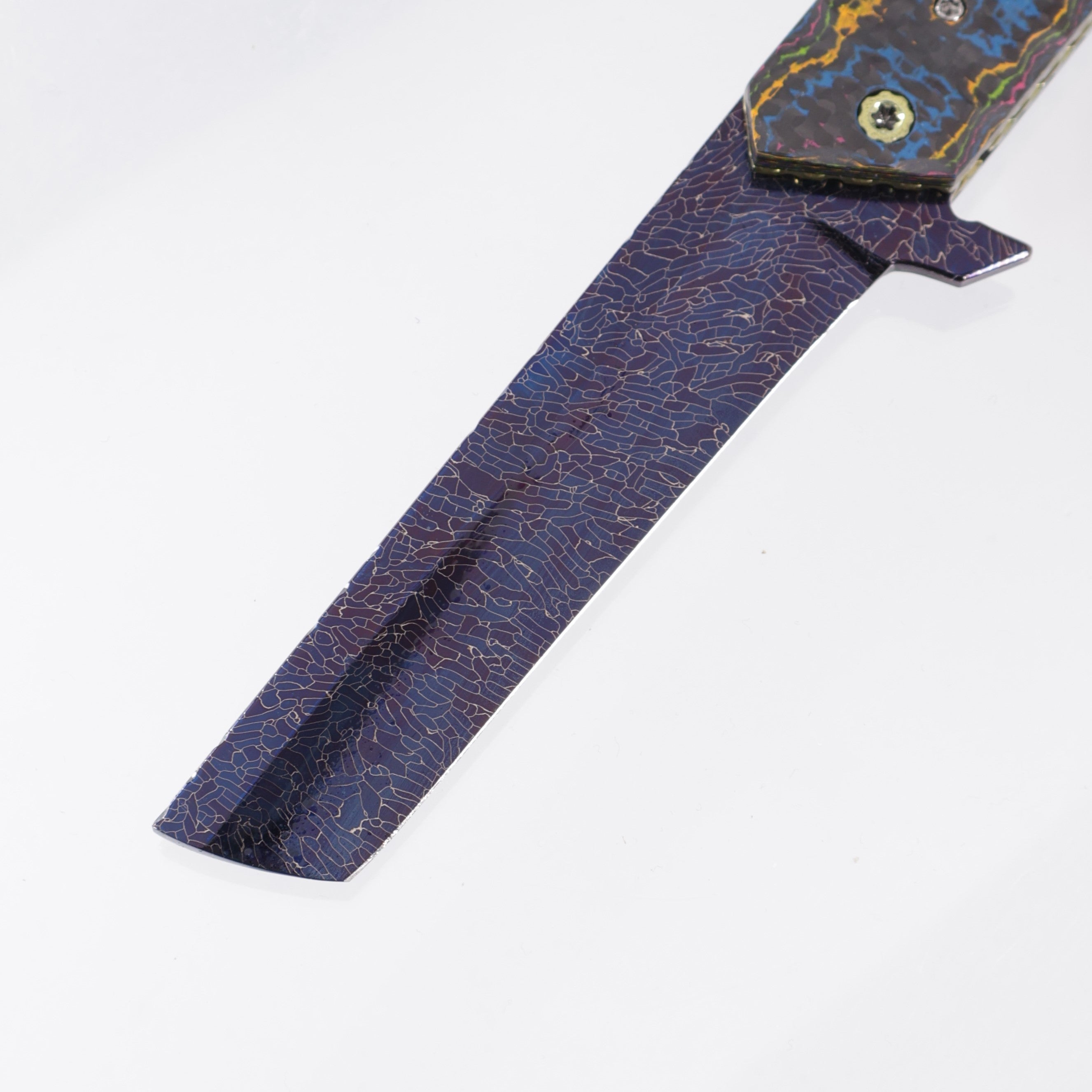 Brandon Vallotton Kaiken Flipper - Rocked 80s Camo Carbon Weave - Bertie Rietveld Fracture Damascus
