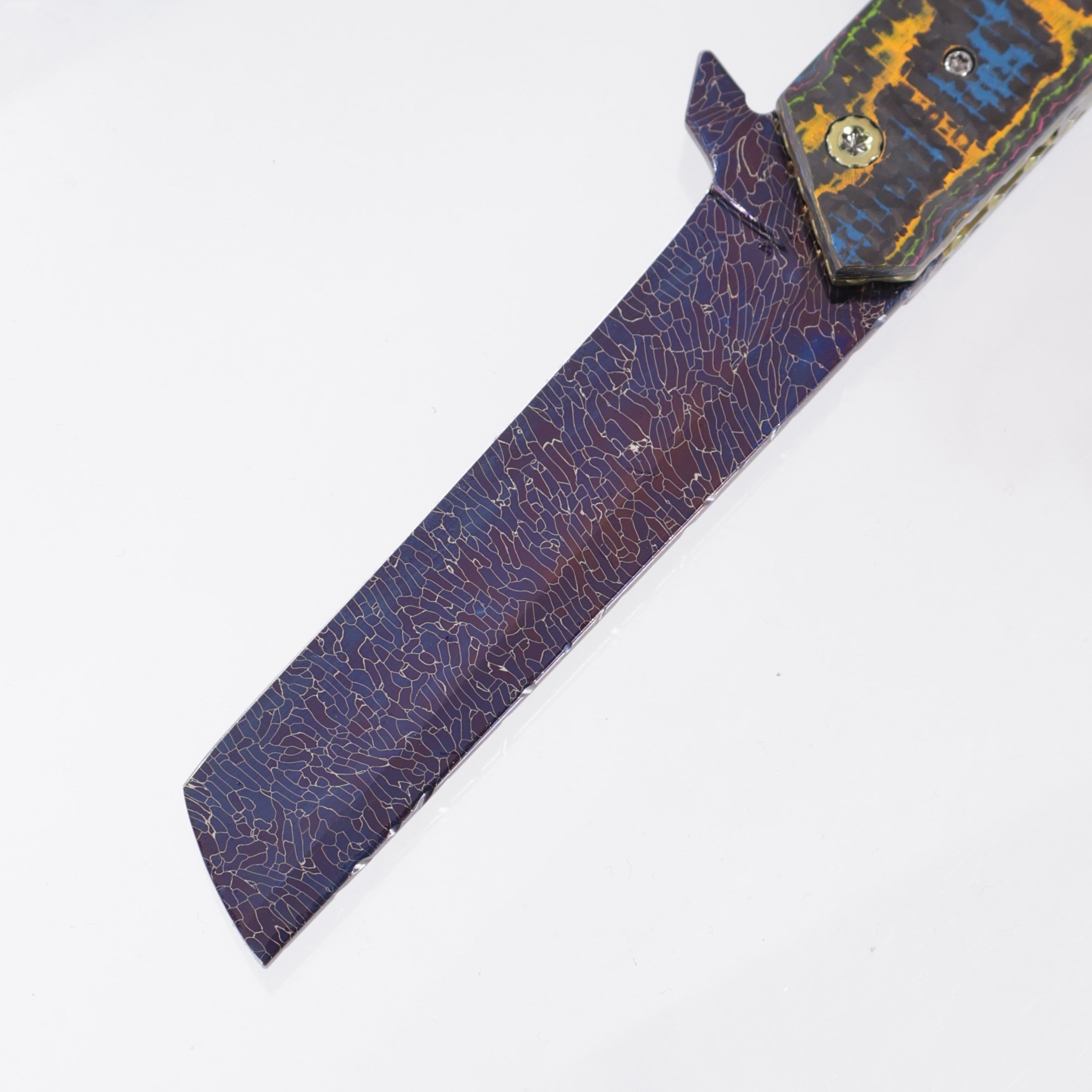 Brandon Vallotton Kaiken Flipper - Rocked 80s Camo Carbon Weave - Bertie Rietveld Fracture Damascus
