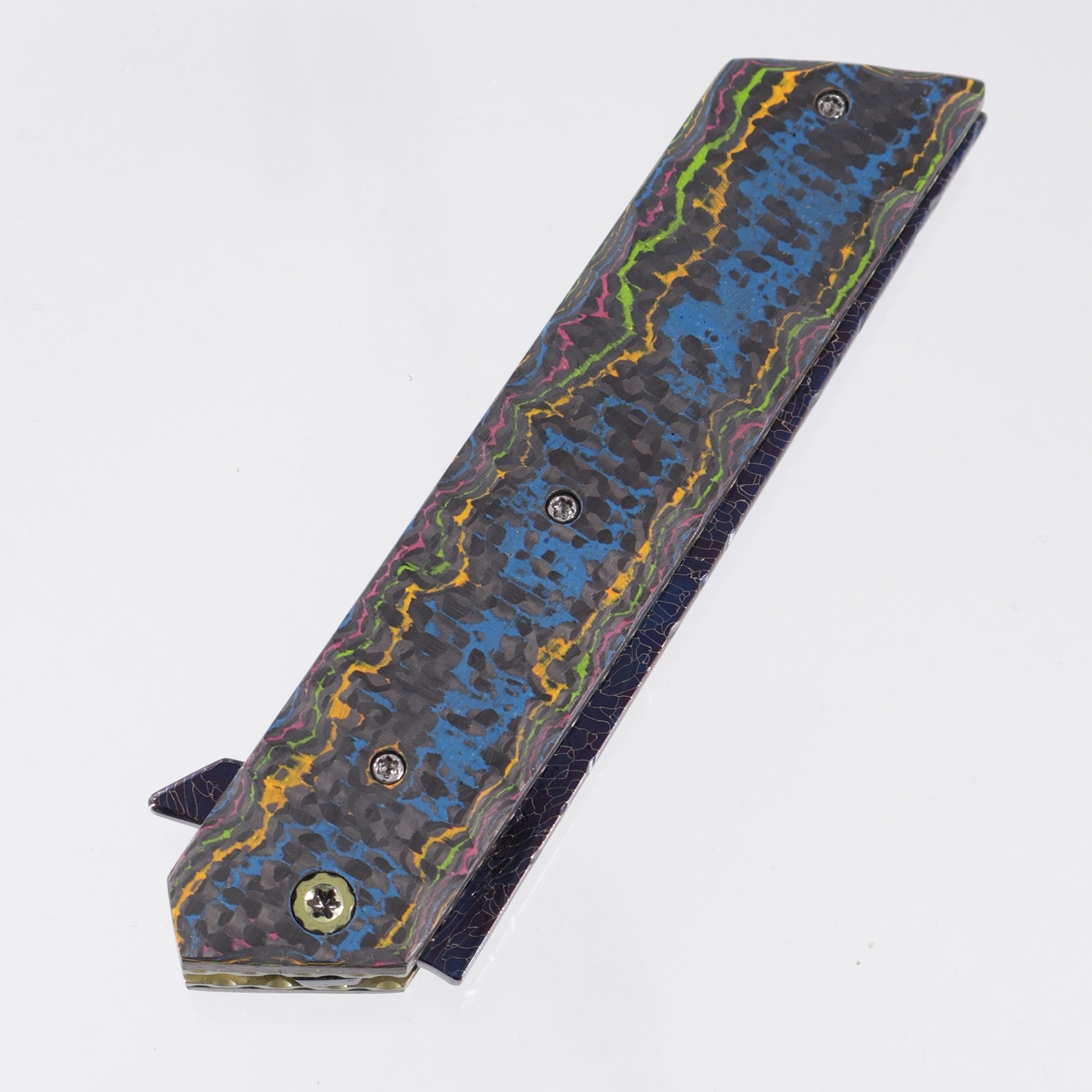 Brandon Vallotton Kaiken Flipper - Rocked 80s Camo Carbon Weave - Bertie Rietveld Fracture Damascus