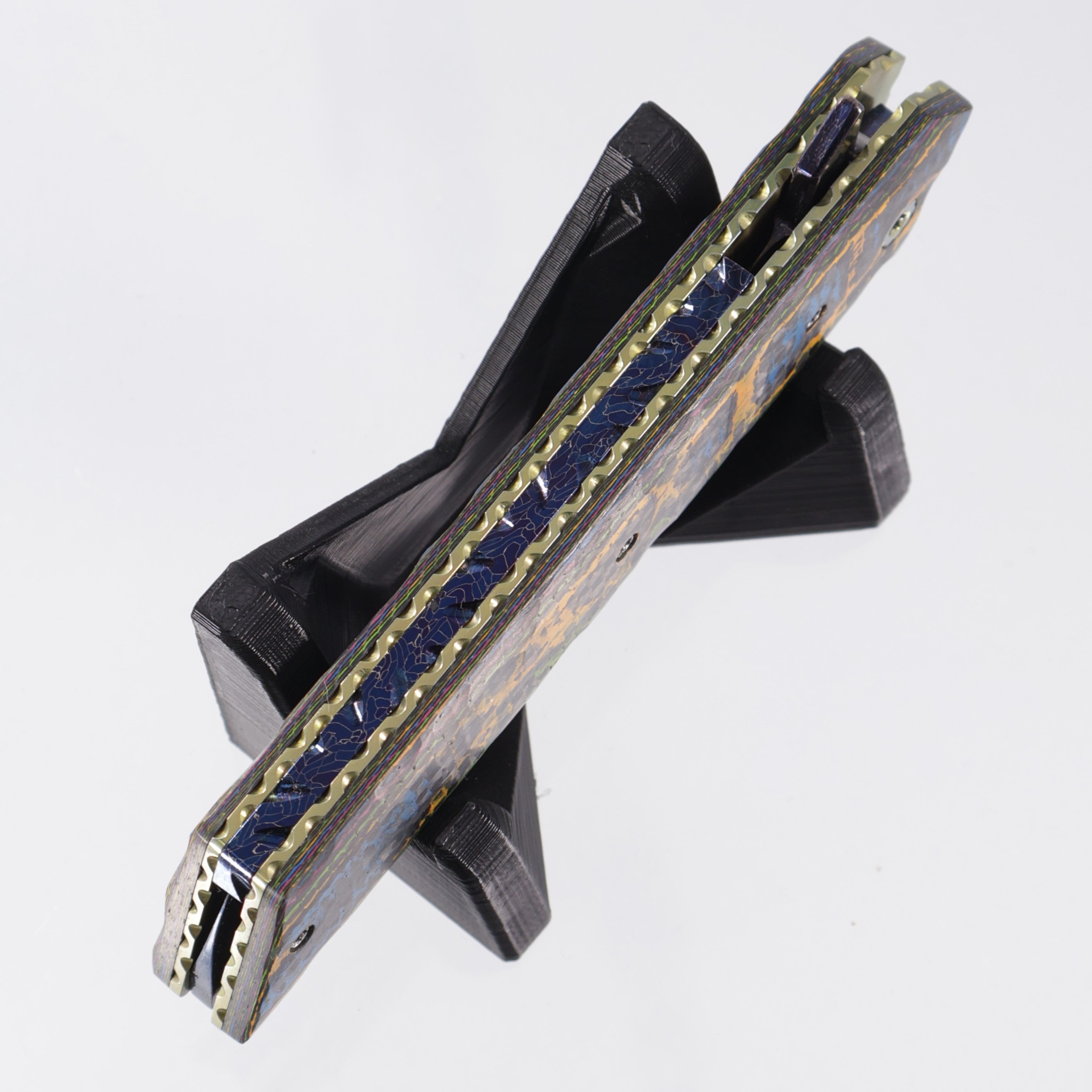 Brandon Vallotton Kaiken Flipper - Rocked 80s Camo Carbon Weave - Bertie Rietveld Fracture Damascus