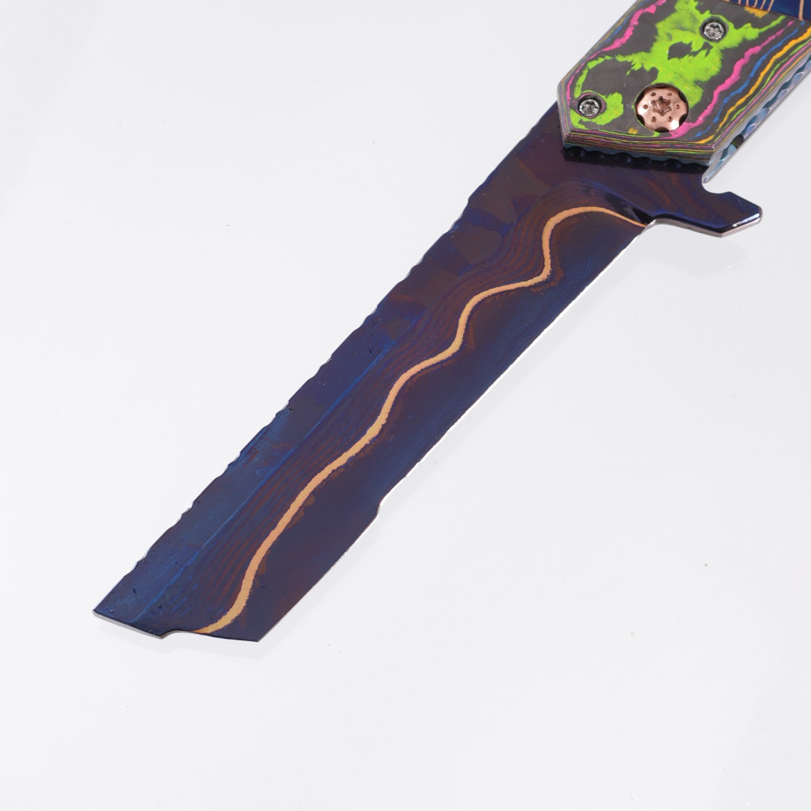 Brandon Vallotton Kaiken Flipper - 80s Camo Carbon w/ Baker Forge Dam-Core Wavy Bolsters  - Baker Forge Dam-Core Wavy Damascus